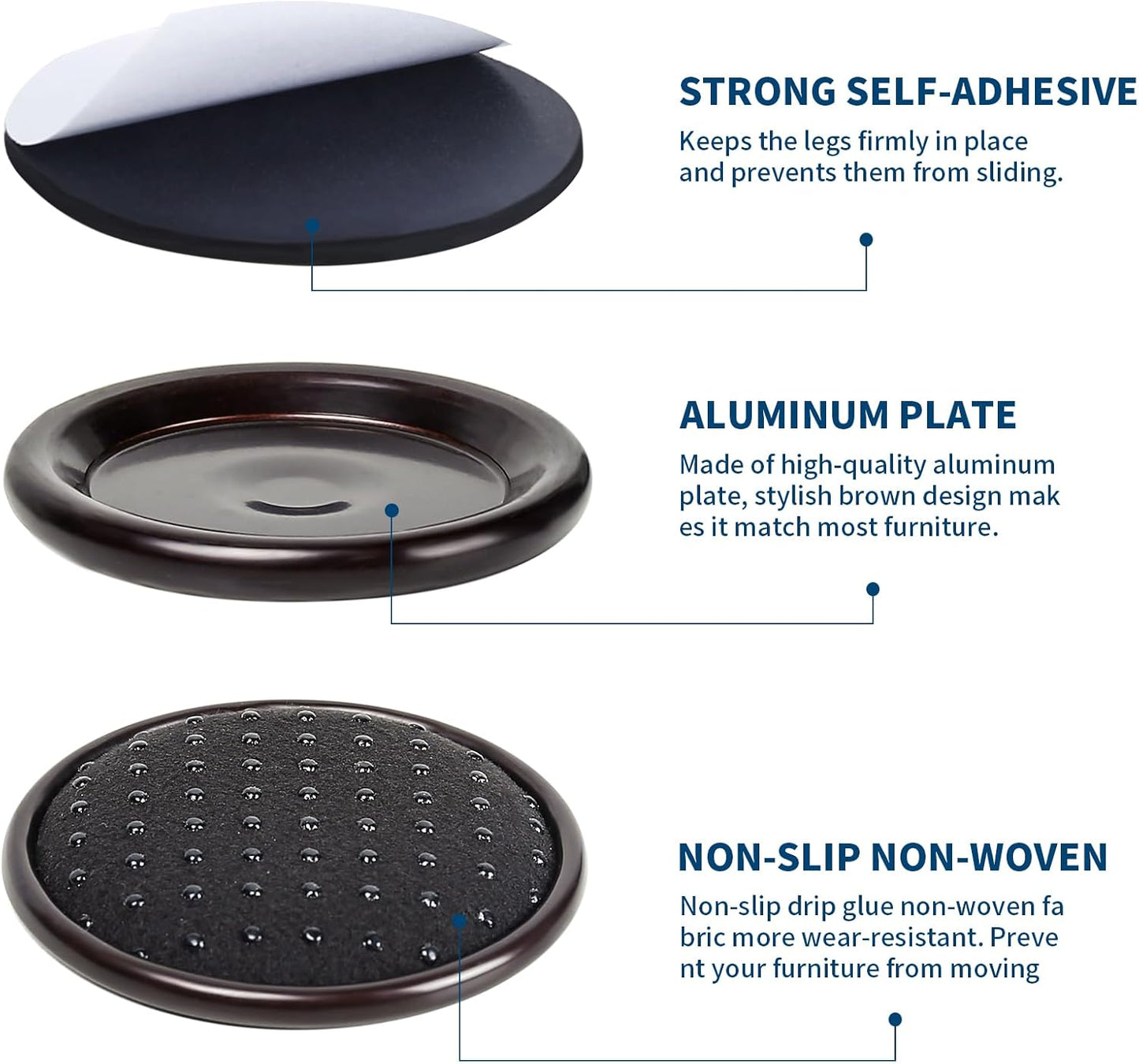 Ezprotekt 1 5/8" Round Non Slip Furniture Pads for Hardwood & Tile Floors, 16 Pcs Anti Skid Furniture Coasters Cups Floor Protectors for Bed, Sofa, Table, Chair, Cabinet, Brown/Black