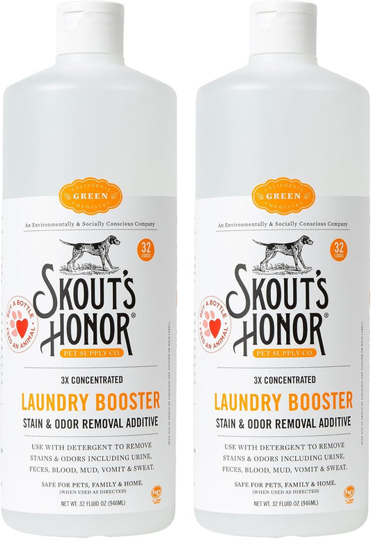 Skout's Honor Laundry Booster Stain & Odor Removal Additive - Plant-Powered Formula for Pet Bedding, Clothing, and Washable Pee Pads - Eco-Friendly & Cruelty-Free, 32 oz, 2-Pack