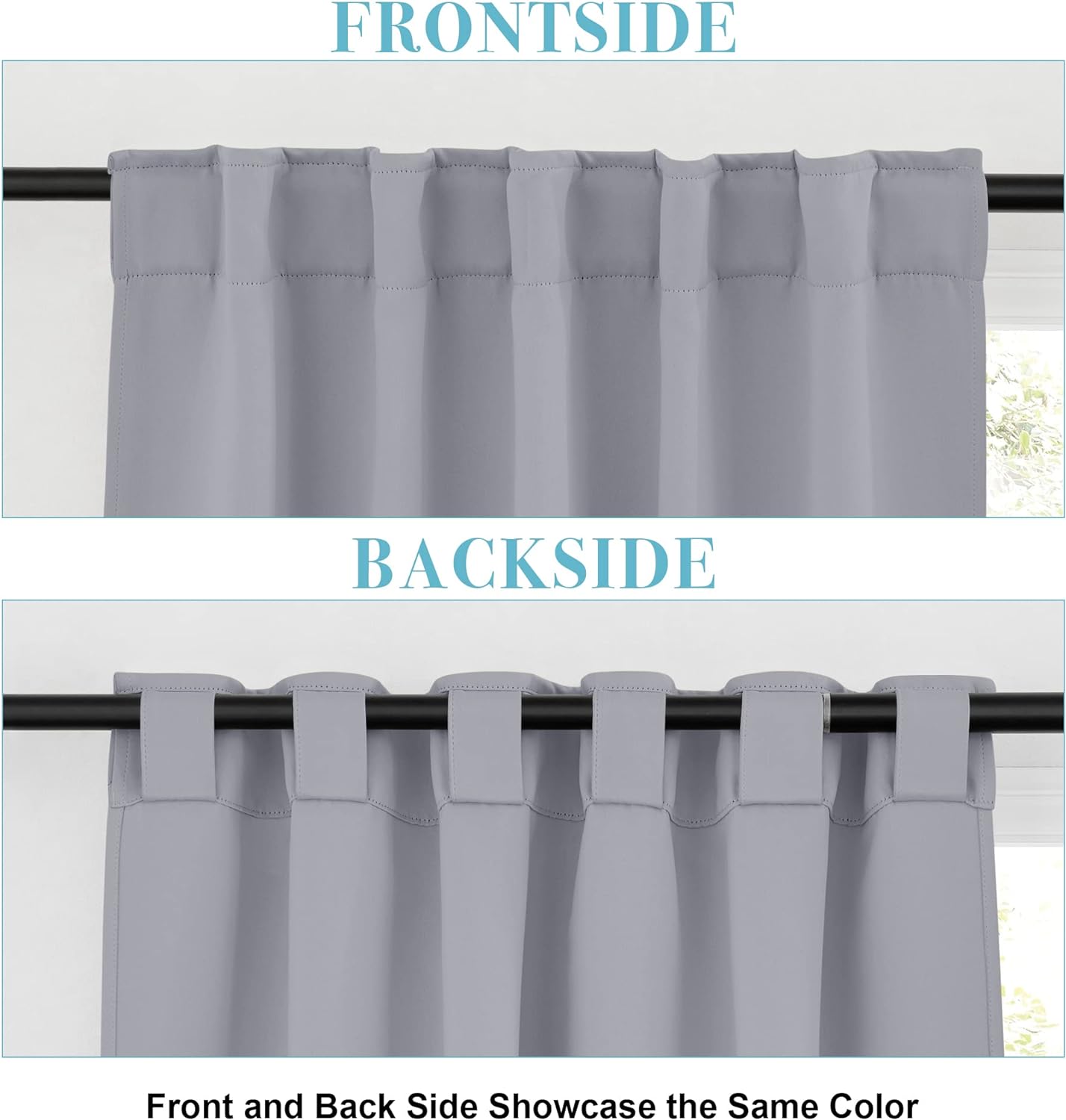 RYB HOME Bedroom Curtains, Room Darkening Thermal Insulated Curtain Back Tab Pleat Drapes Decent Window Treatment for Home Office Playroom Living Room, W42 x L63 inches, Sliver Grey, 2 Panels