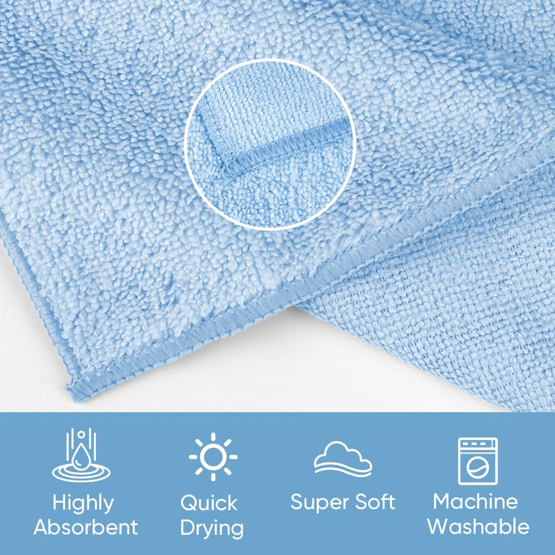HOMEXCEL Microfiber Washcloths 12 Pack, Highly Absorbent and Soft Face Towel, Multi-Purpose Wash Cloths for Bathroom, Gym, Hotel, Spa and Kitchen, Multicolor 12x12 Inch, Blue