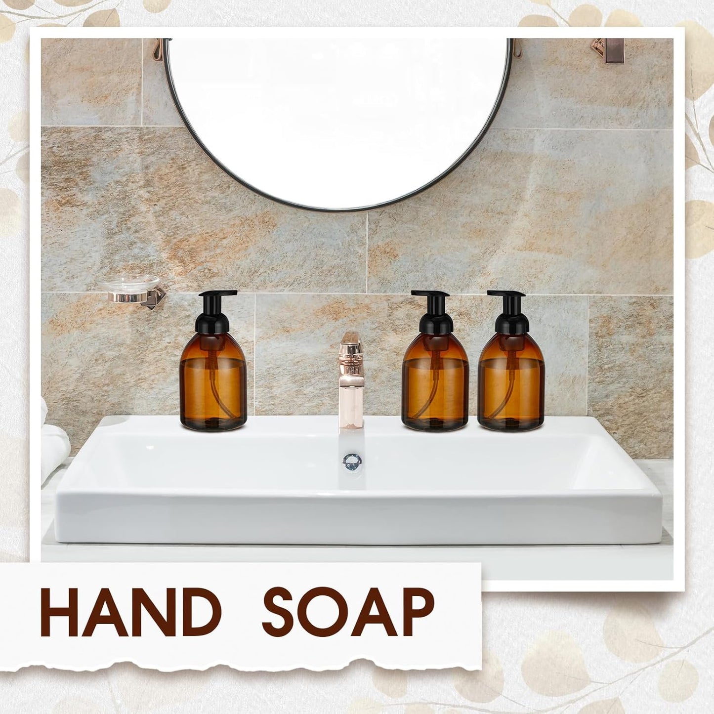 Uiifan 16 Pcs 17 oz Amber Foaming Soap Dispenser Refillable Foam Pump Bottle Liquid Plastic Container for Kitchen Bathroom Commercial Concentrated or Regular Shampoo Body Wash Dish Liquid Soap