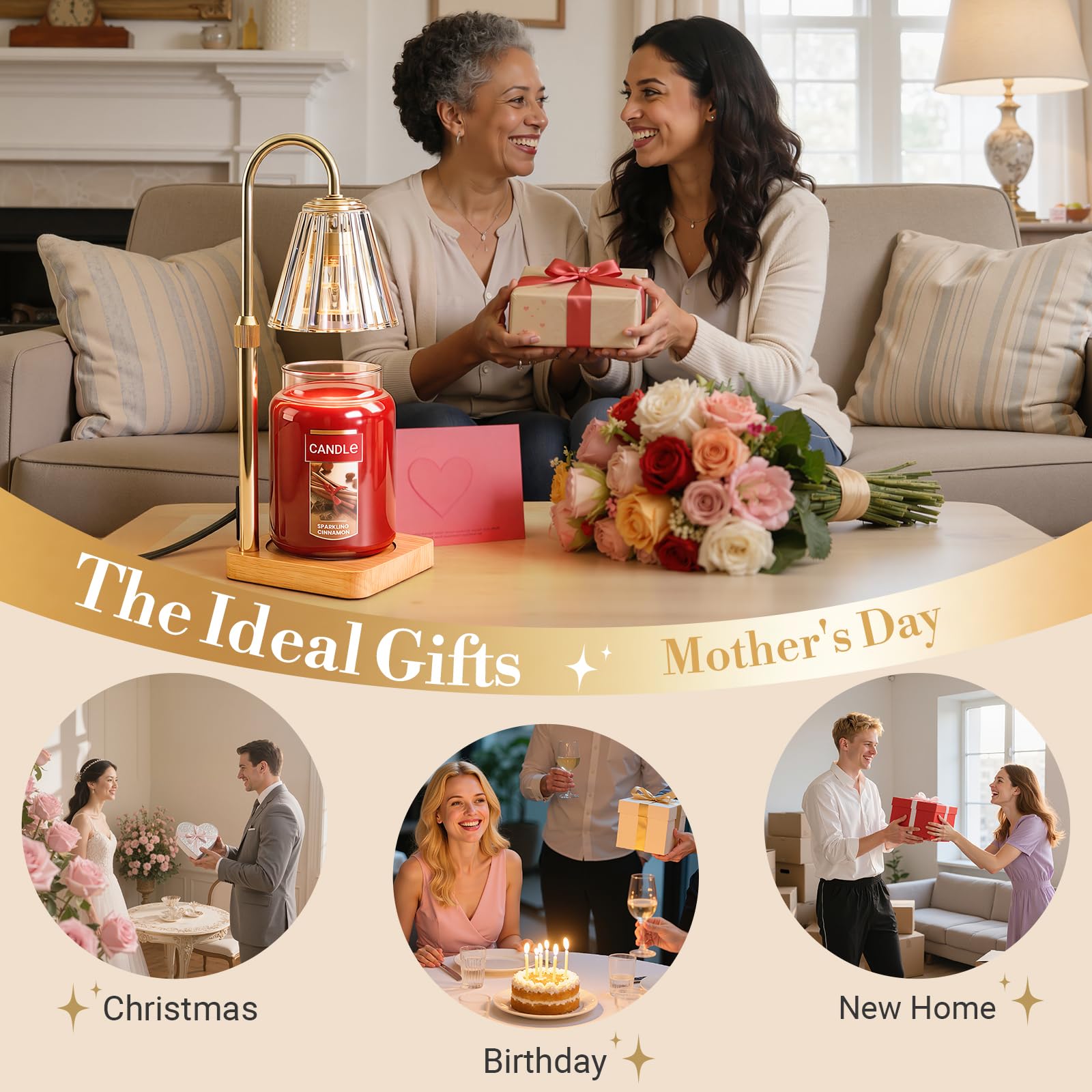 Marycele Candle Warmer Lamp with Timer & Dimmer, Gifts for Mom Office Decor