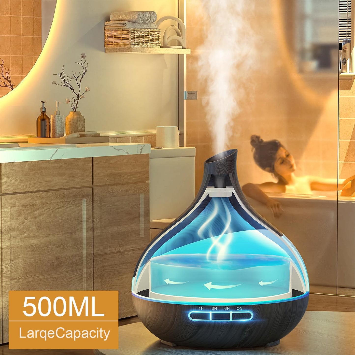 HJTHJT 500ML Essential Oil Diffuser for Home: 14 Color LED Humidifier