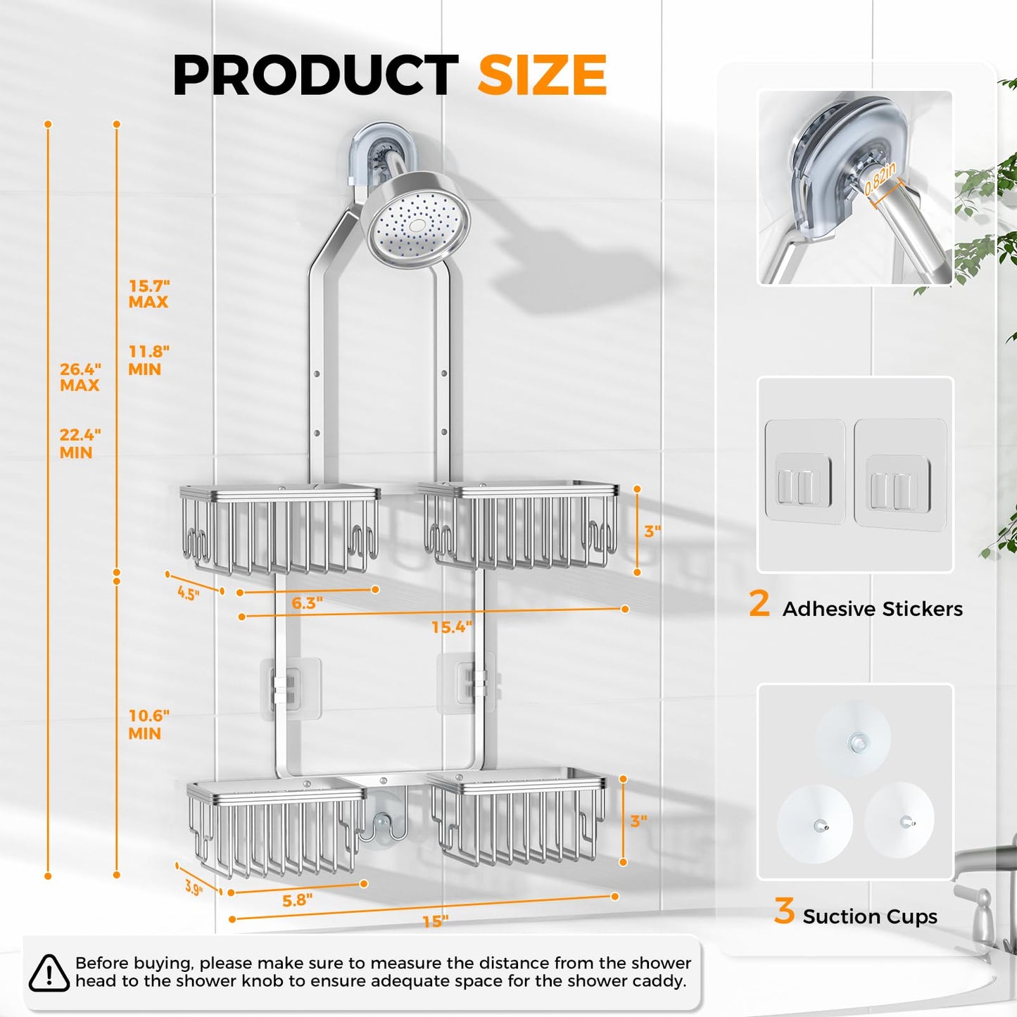 Adjustable Aluminum Shower Caddy Hanging for Handheld Showerhead, Silver