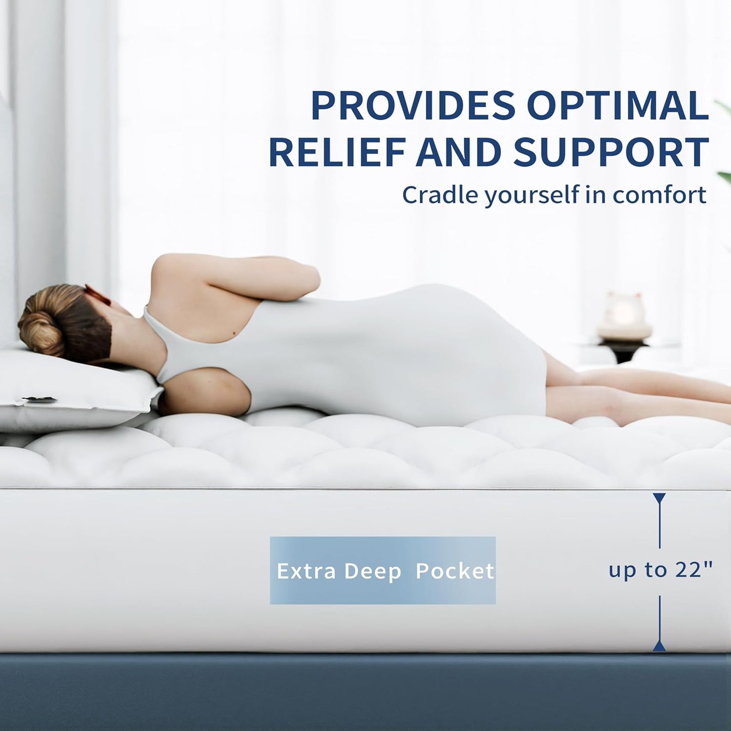 Sunflower Full Mattress Pad, Hypoallergenic Cotton Mattress Cover, 18-22" Extra Deep Pocket Quilted Protector, Breathable&Noiseless