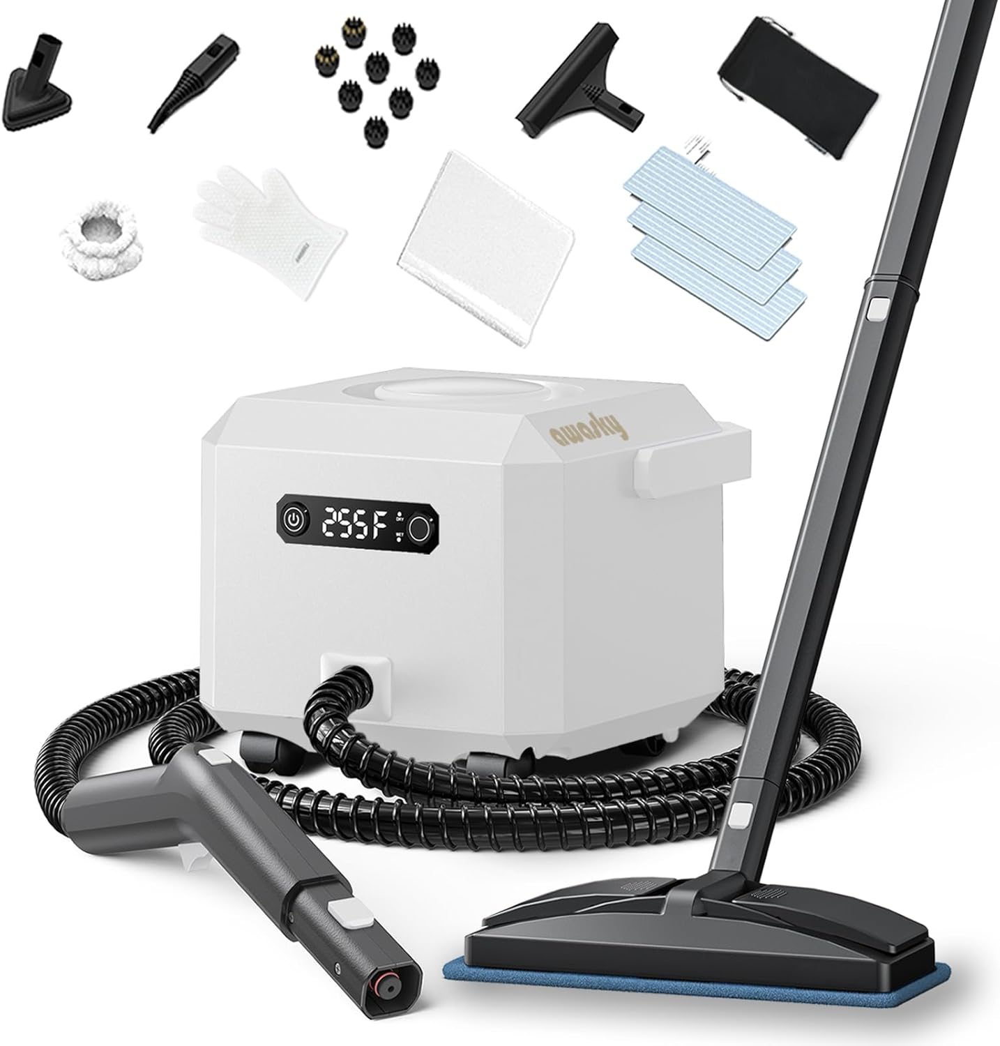 Steam Cleaner: 1650W, Fast 50-Sec Heat-Up-21-Piece Kit Refill Anytime-No Cooling-Detachable Hose Steamer Mop for Home Use Car Bed Furniture Bathroom Tile Grout Floor Cleaning And More White