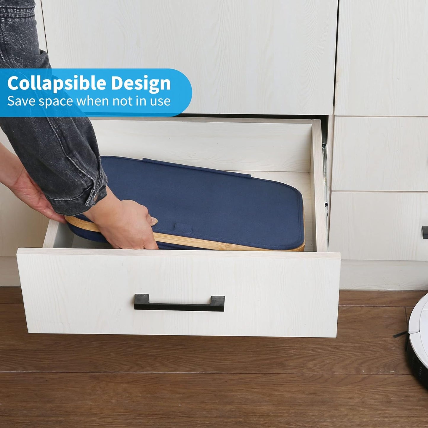 efluky Laundry Basket with Lid and Removable Bag, 100L Tall Laundry Hamper with Bamboo Handles, Aesthetic Dirty Clothes Bin for Laundry Room, Bathroom, Bedroom and Dorm, Blue