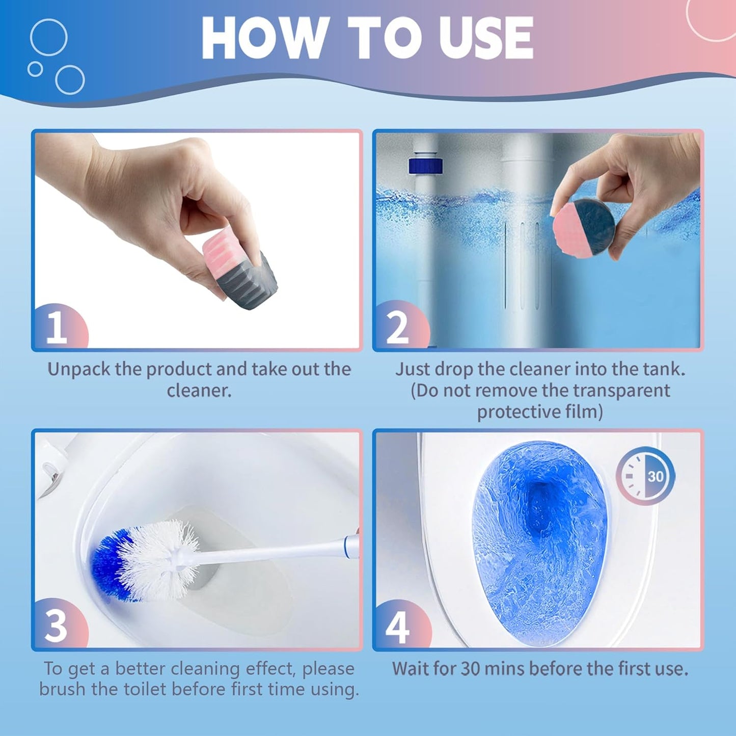 Toilet Bowl Cleaner Tablets, Automatic Toilet Bowl Cleaners, Long-Lasting Toilet Tabs Drop in Tank for Deodorizing & Descaling, Blue & Pink, 20 Packs