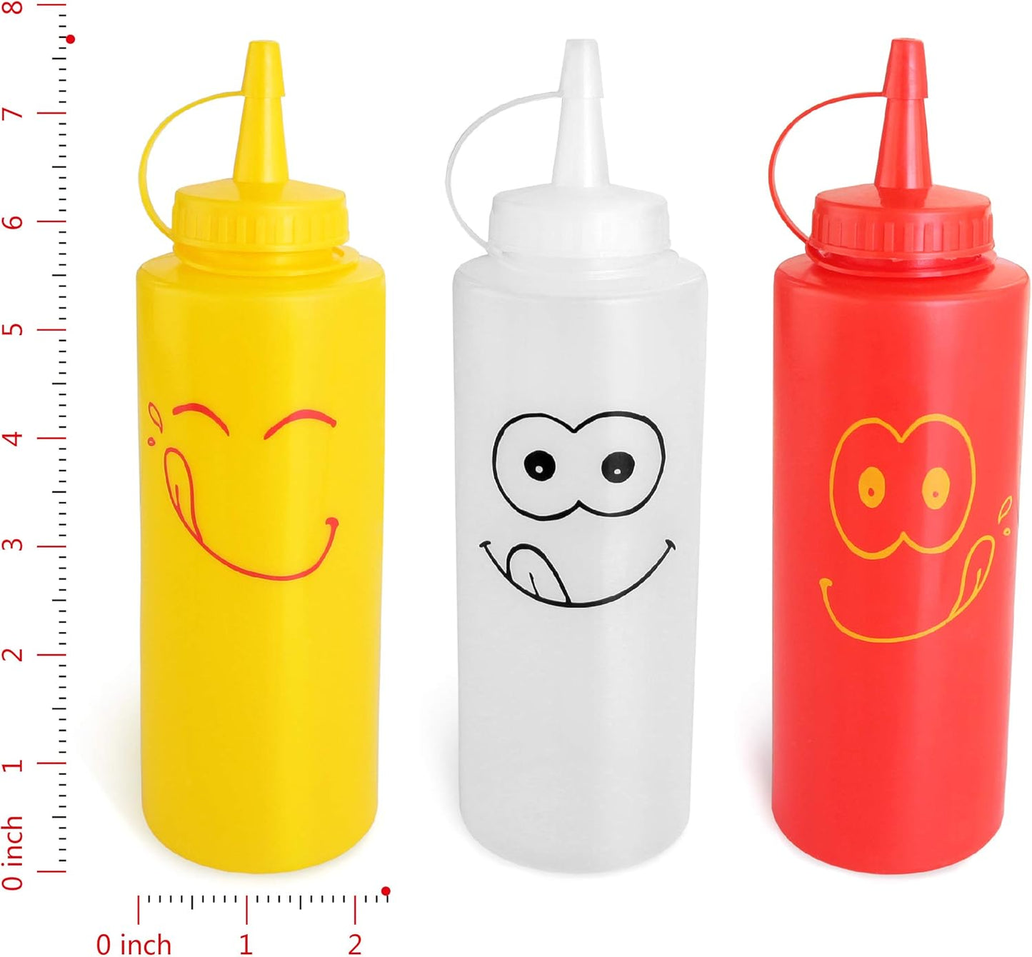 New Star Foodservice 28560 Smiley Faces Squeeze Bottle Set, Plastic, Red, Yellow, and Clear, 12 oz