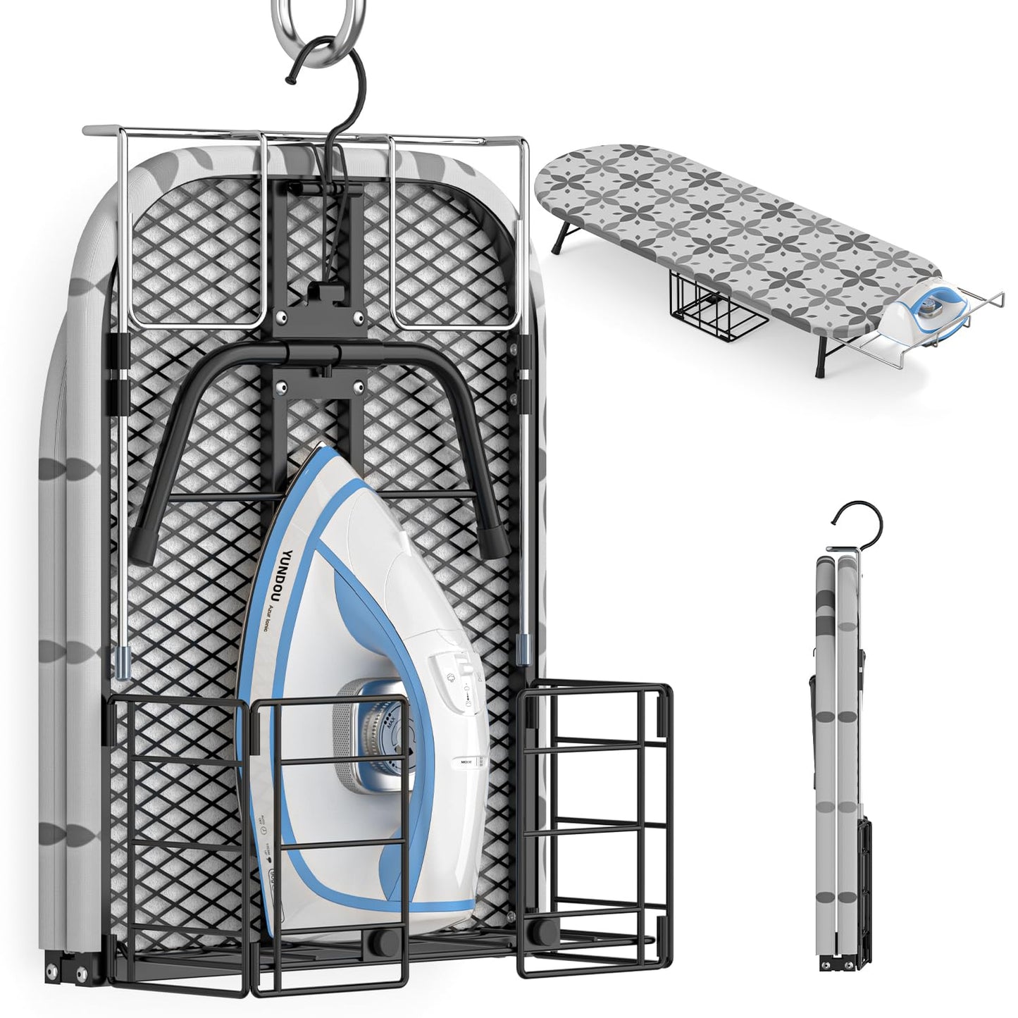Tabletop Ironing Board with Iron Holder, Foldable Mini Small Iron Board, Iron Rest & Hanger Hook