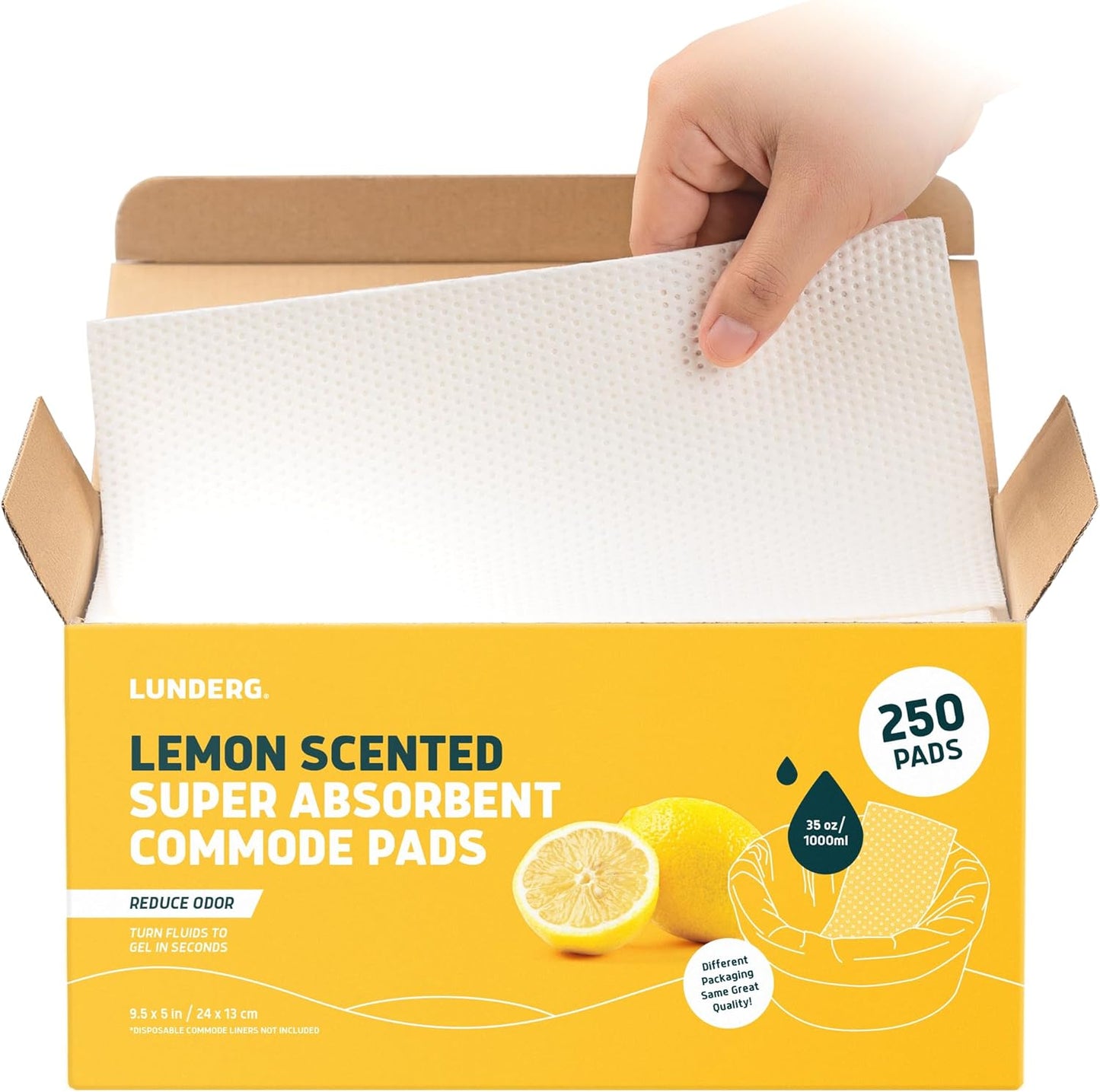 Lunderg Lemon Scented Super Absorbent Commode Pads - Medical Grade Value Pack 250 Count - for Disposable Bedside Commode Liners, Adult Chairs, Portable Buckets & Camping Toilet Bags - Light Scent