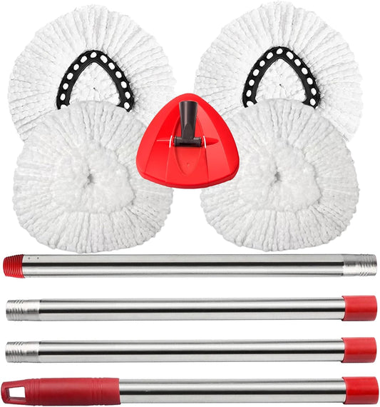 Spin Mop Replacement Head Mop Replace Head Compatible with O Cedar EasyWring Spin Mop - 4 O-Ceda Mop Refills、30-58in Mop Handle and 1 Mop Base Combo Set, 2white