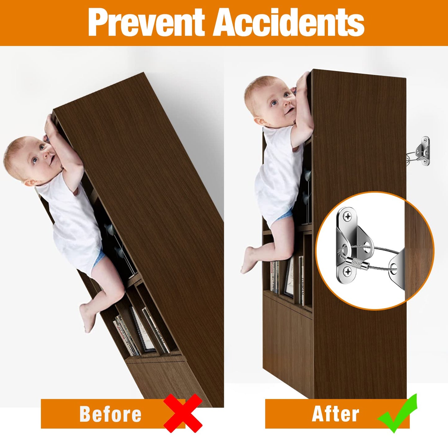 Furniture Anchors (10 Packs) Anti Tip Furniture Anchors for Baby Proofing, Furniture Wall Anchor Earthquake Straps for Furniture Dresser Wall Safety Anchor Furniture Fasteners to Wall, Silver