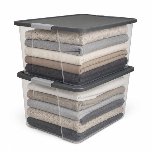 HOMZ Clear Plastic Storage Bin with Secure Latching Gray Lid, 64 Qt, 2 Pack