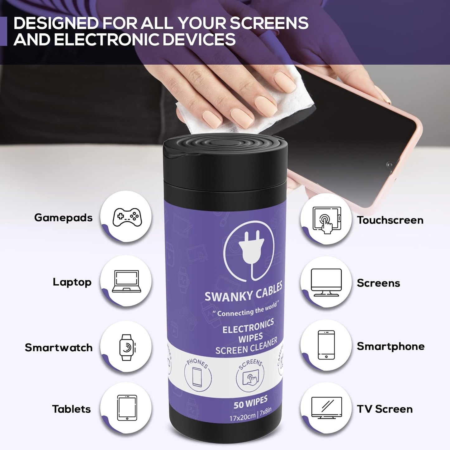 Screen Cleaner Wipes: Electronic Wipes for Screens - Computer Screen Wipes for Lens, Phone, Tv Screen and Monitor Cleaning - Tech Wipes & Microfiber Cloth (Canister, 100 Count)