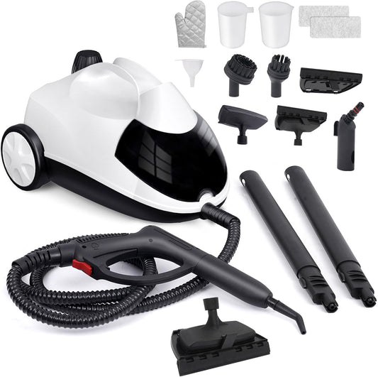 Steam Cleaner 1.5L Steamer for Cleaning Fast Heating 6-in-1 Multi-Surface with 8 Accessories UL499 Certified Portable High Pressure Steam Cleaner for Home, Car, Floors, Sofas, Tiles, Grout