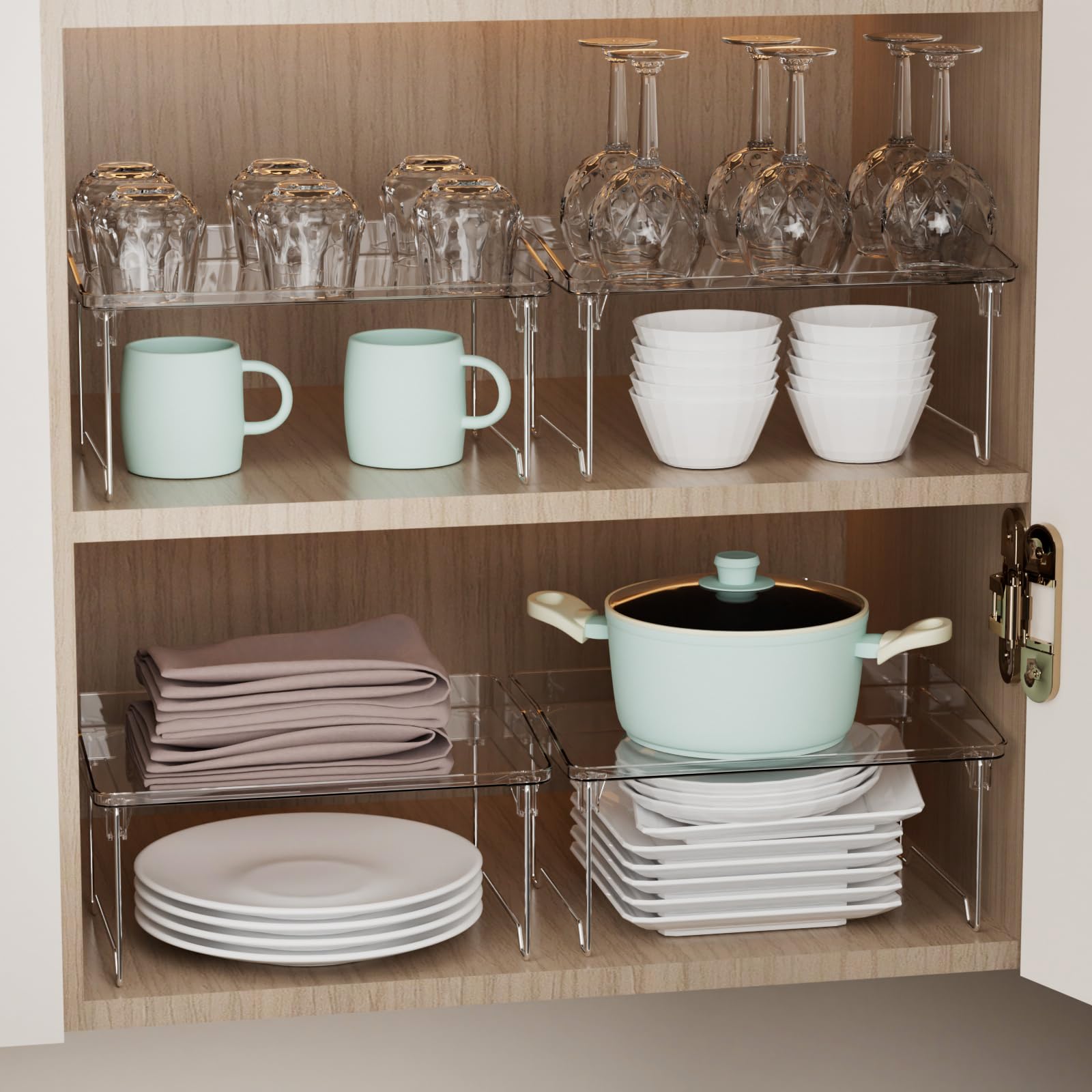 STARLATTA 2 Pcs Cabinet Organizer Shelf, Stackable Kitchen Counter Shelves, Spice Rack,Countertop