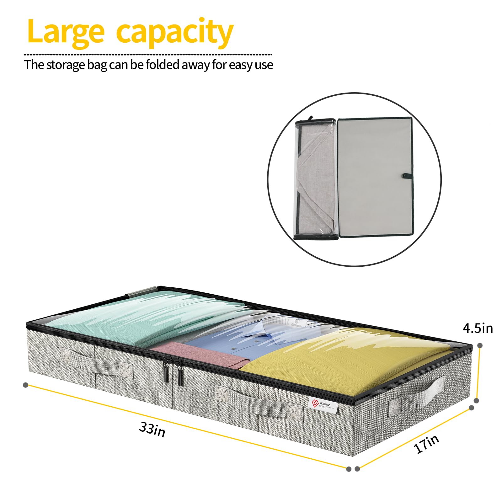 4.5 Inches Under Bed Storage Containers with Sturdy Sidewalls/Bottom and Reinforced Handles，Low