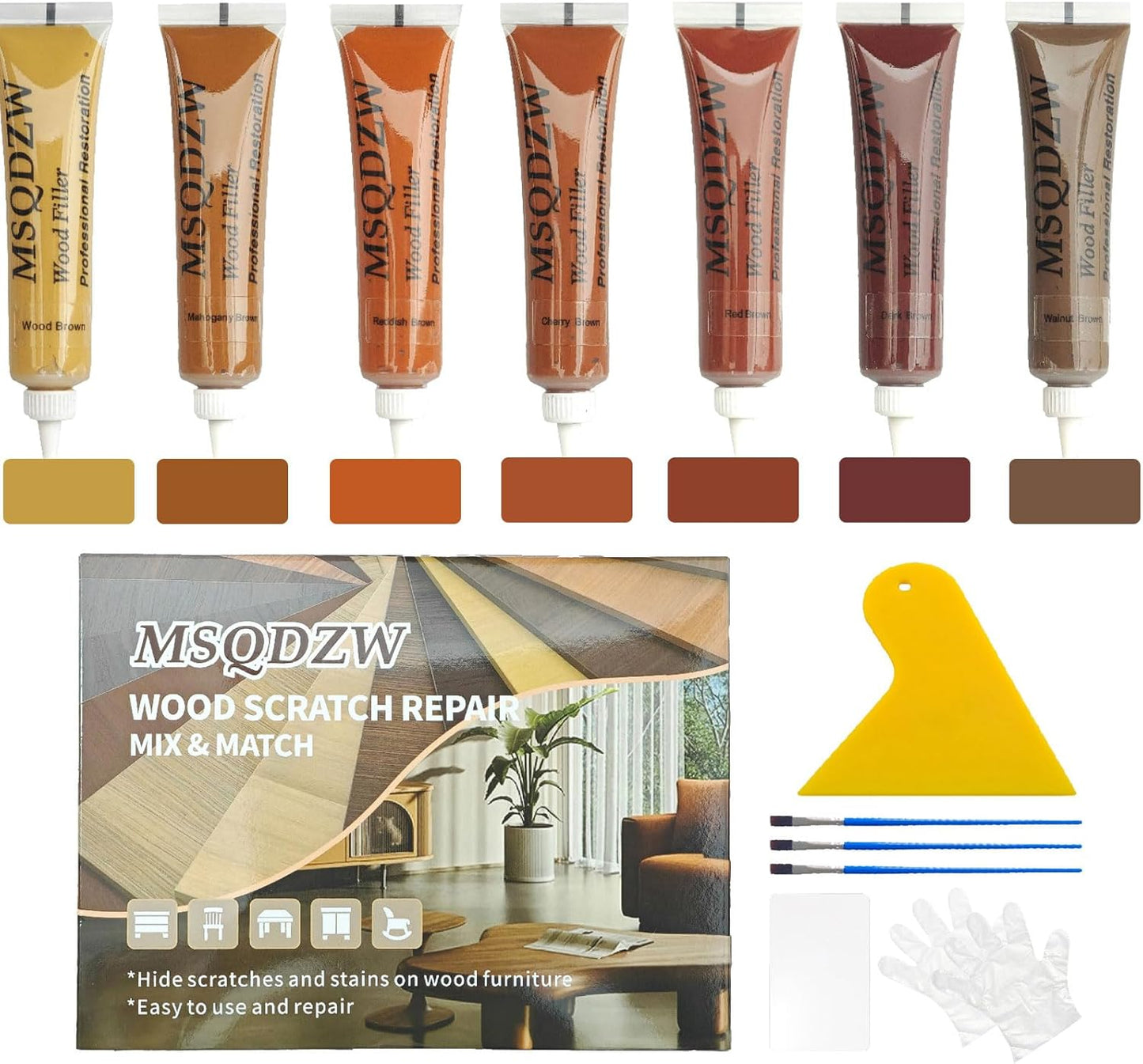 Wood Repair Kit, Wood Scratch Repair, 13Pcs Wood Filler Scratch Repair Kit for Wooden Furniture, Table, Door, Cabinet, Floor Discoloration Stain Paint, Brown