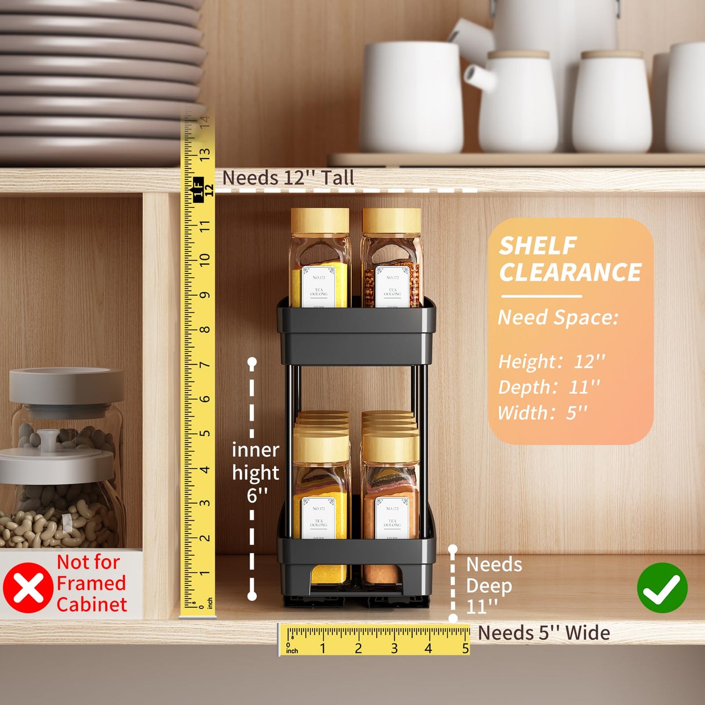 Pull Out Spice Rack Organizer for Cabinet, 3 Packs Slide Out Spice Racks Organizer, Spice Cabinet