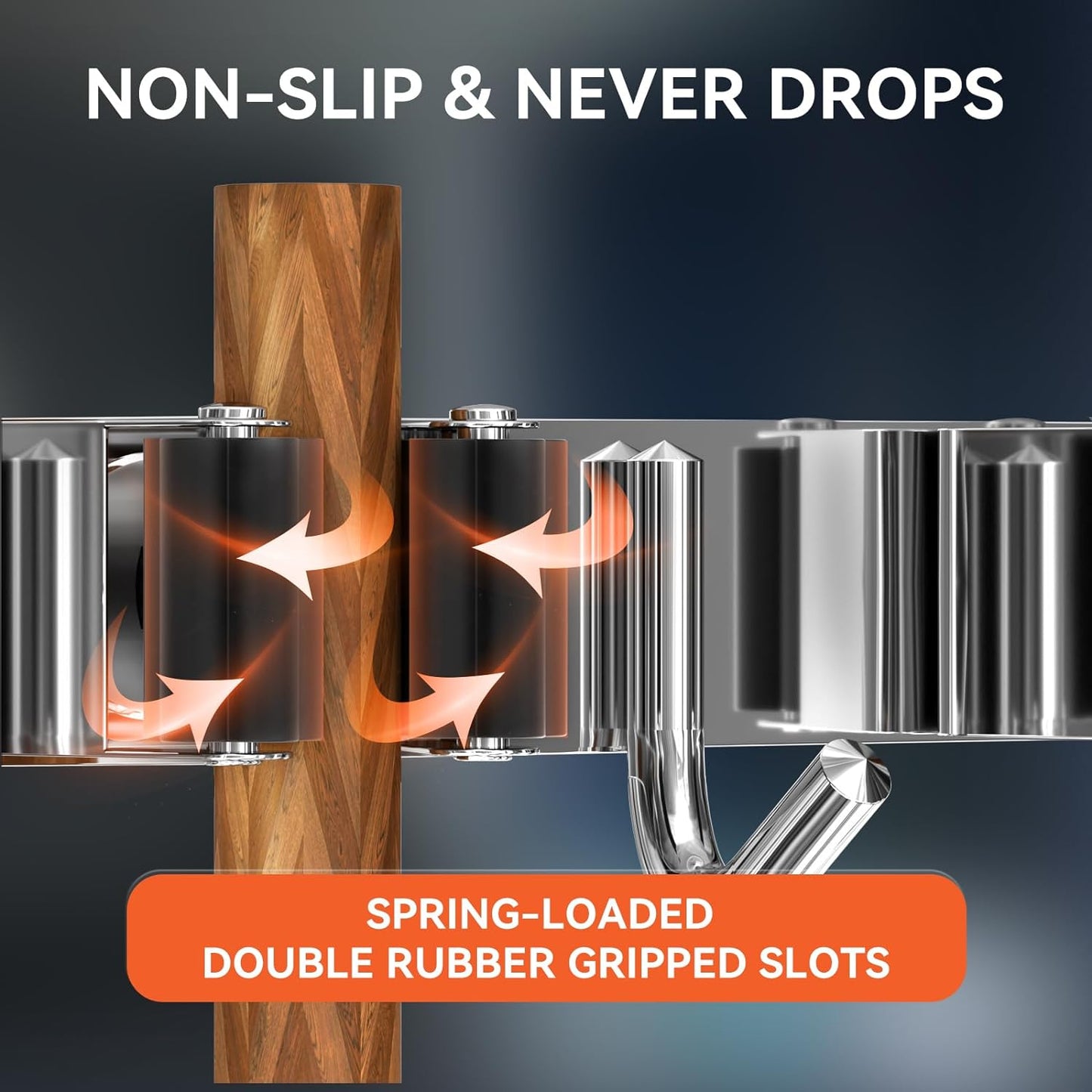 ZONGOOL 2 Pack Mop Broom Holder Wall Mount, 4 Racks and 5 Hooks Broom Organizer Storage Tool Racks Stainless Steel Non-slip Wall Hanger for Home Kitchen Garden Laundry Garage (Silver)