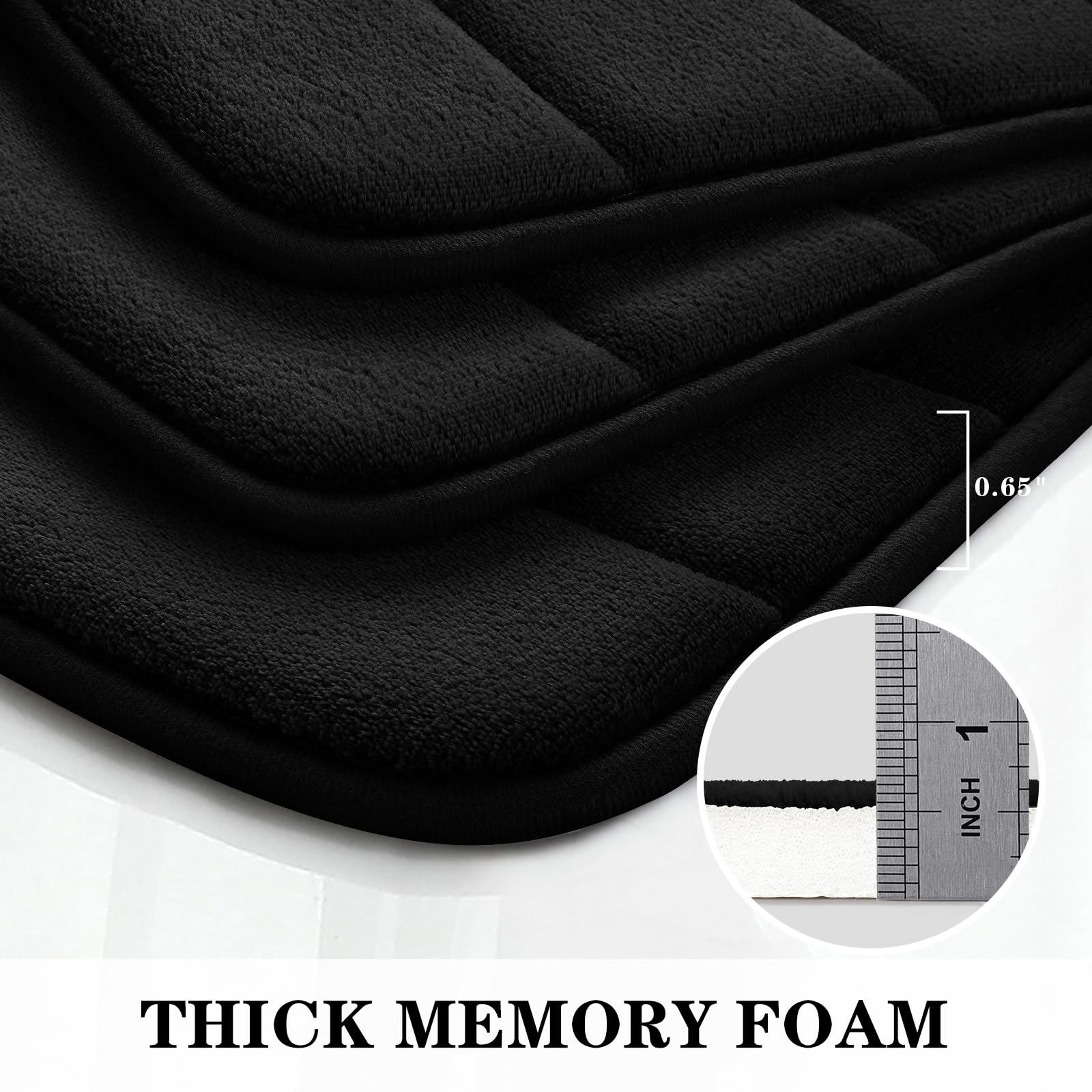 BYSURE Black Memory Foam Bathroom Rug Set 17"x24"+20"x32"+U20 x24