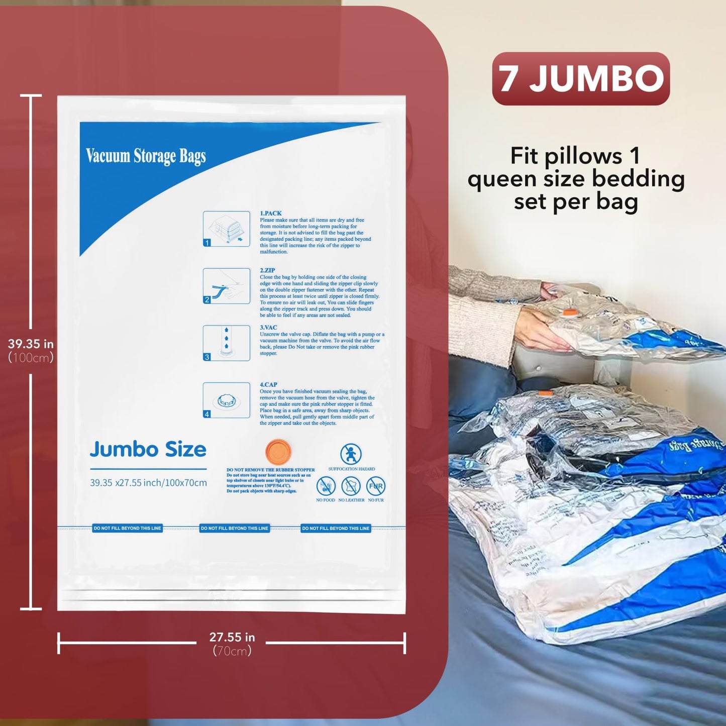 MEIQIHOME Vacuum Storage Bags, Space Saver Sealer Bags,Vacuum seal bags for clothing, Pillows