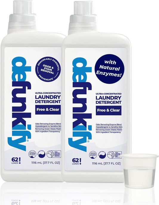 Laundry Detergent 62 Load/37.7 FlOz (2-Pack). 'Free & Clear' Liquid Laundry Detergent- Sensitive Skin. 'ProvenSafe' Laundry Soap Washing Detergent w/Odor & Stain Remover for Activewear & All Fabrics