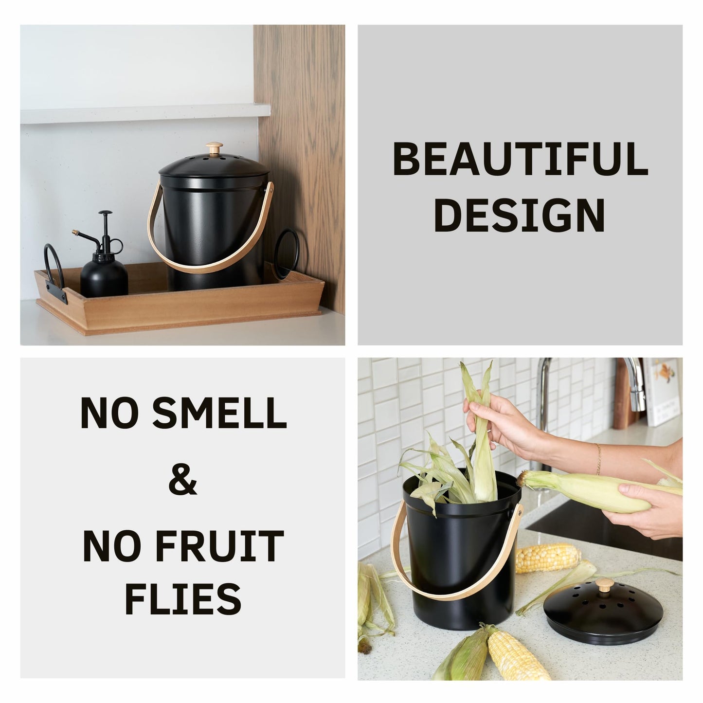 Beautiful Kitchen Compost Bin with Smell Proof Lid - Rust Proof and Odorless Compost Bucket for