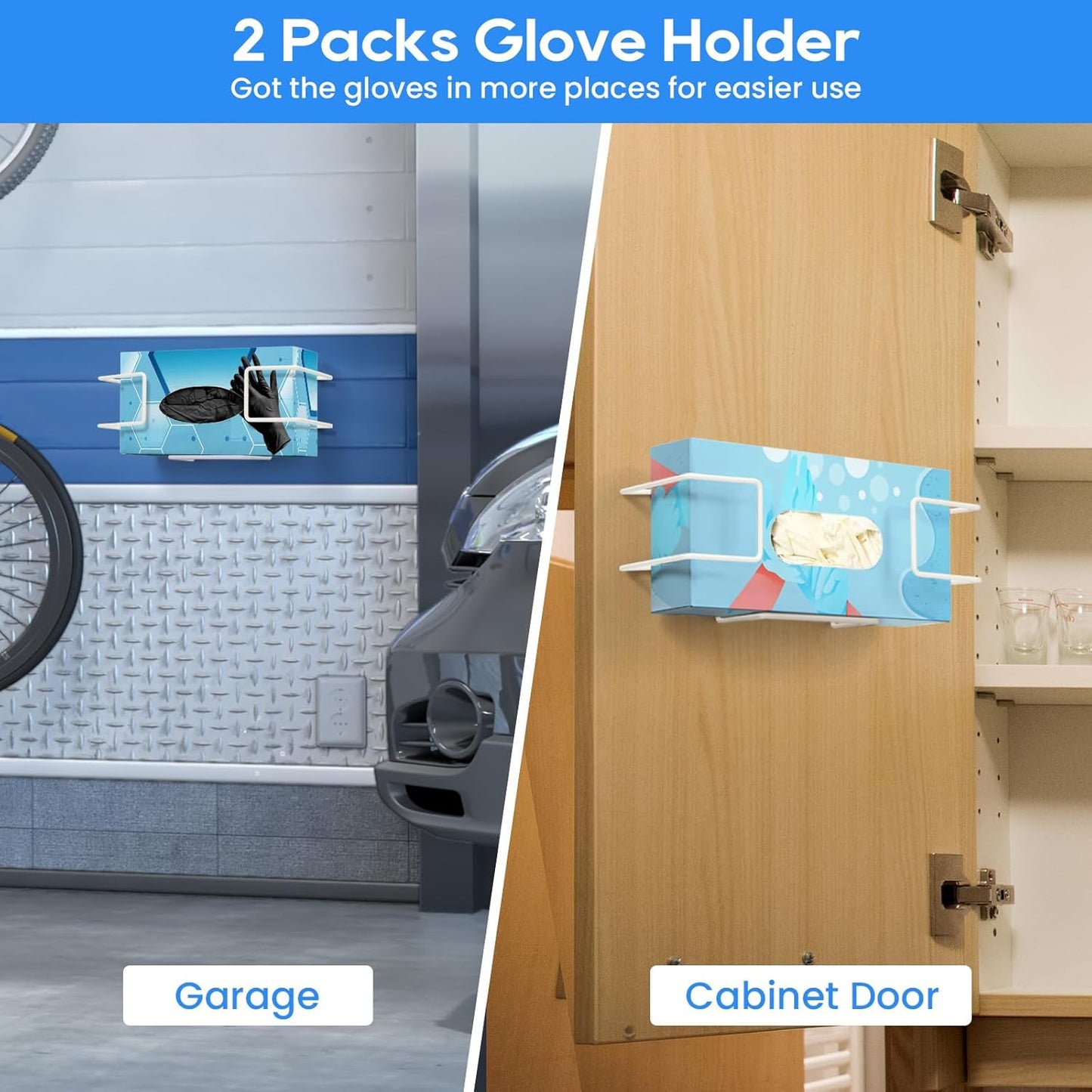 THYGIFTREE Glove Box Holder Wall Mount Dispenser, 2 Pack Metal Rack for Rubber Latex Disposable Gloves Facial Tissue, White