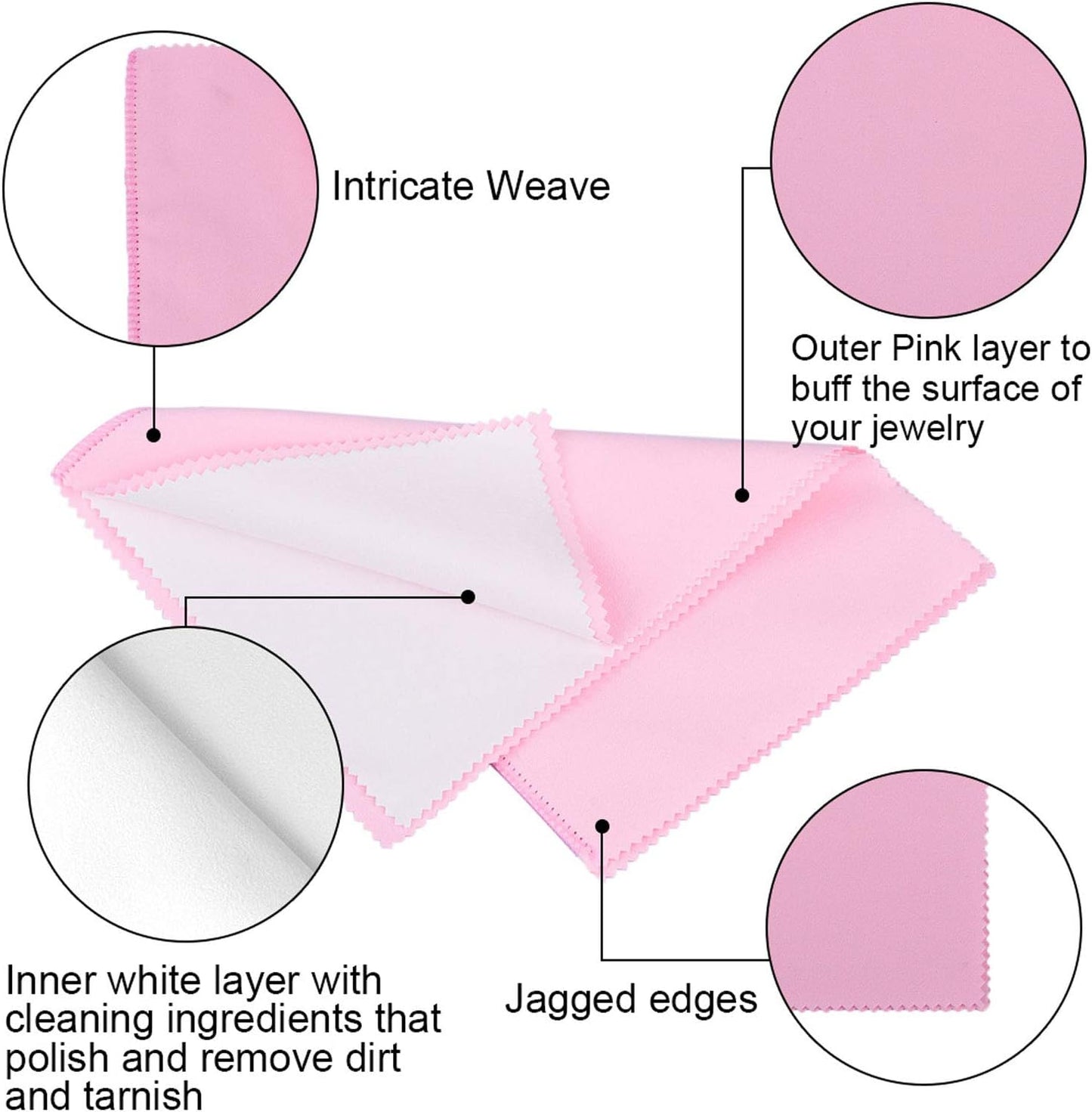 SEVENWELL Silver Polishing Cloth, Jewelry Cleaner Cloth for Sterling Silver Jewelry, Gold, Platinum, Silverware, Diamonds, Gemstones, Coins (Pink)