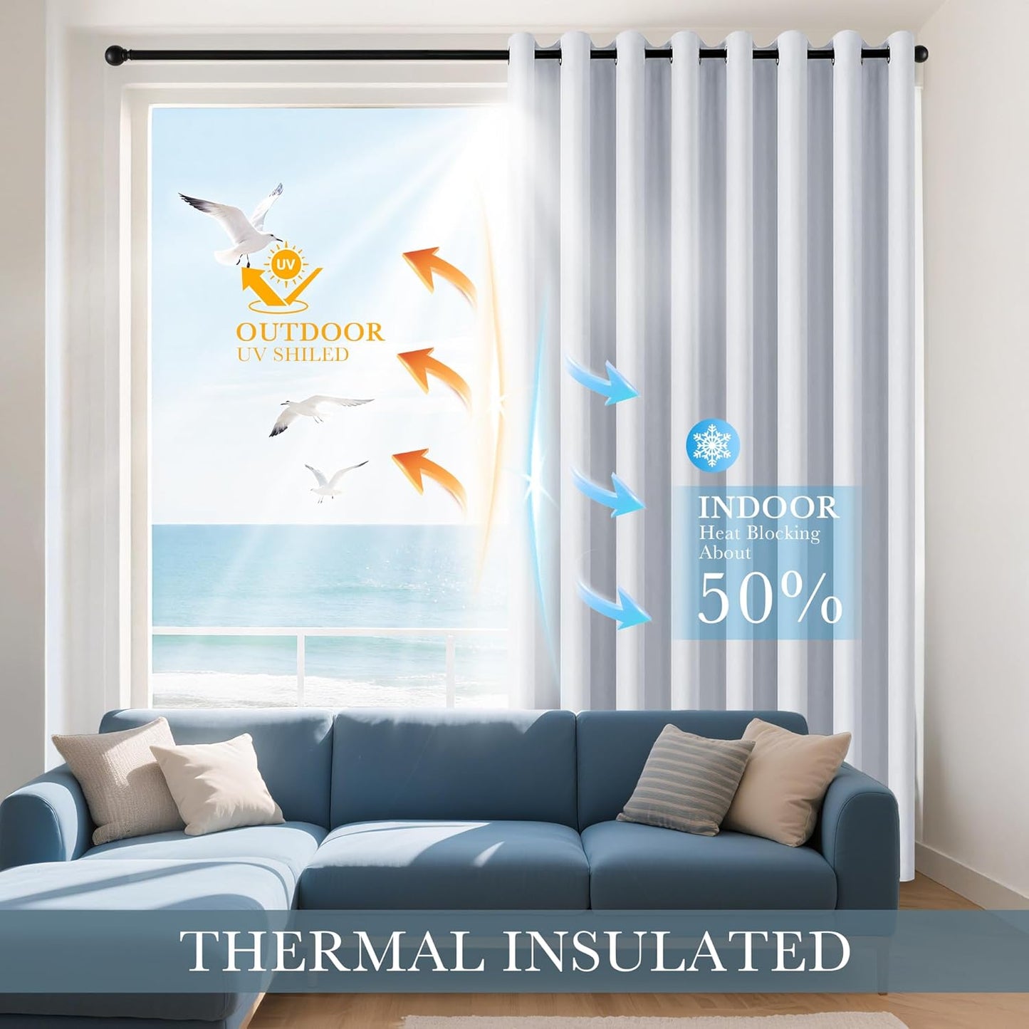 PONY DANCE Greyish White Room Darkening Kitchen Curtains 2 Panels Set,Thermal Insulated Small Window Treatment Heavy Duty Privacy Tiers for Laundry Bedroom Bathroom(2 Panels, W 42 x L 36 inches)