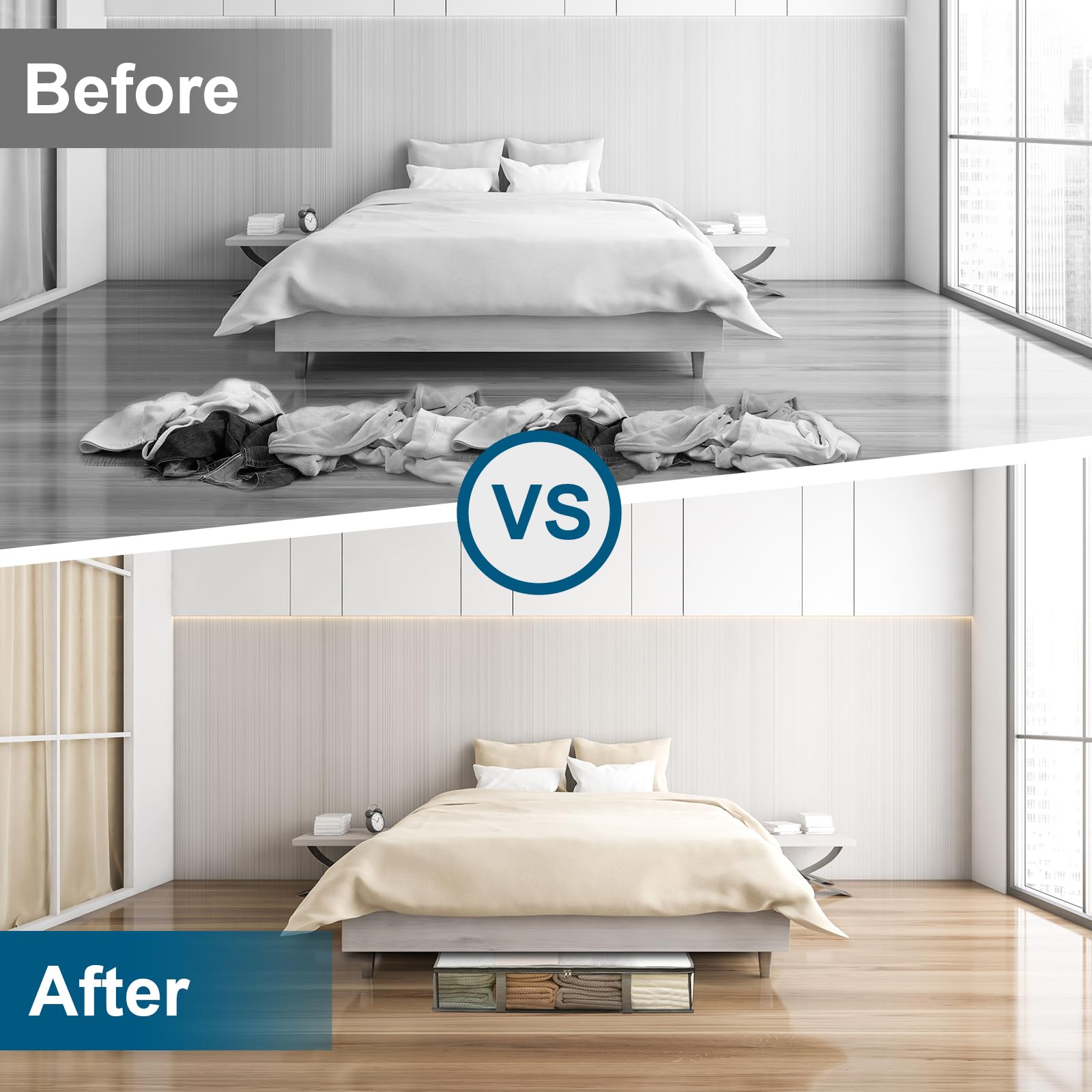 2 Pack Under Bed Storage Containers Bins, Humid-Proof Plastic Underbed Storage Bins, Clothes
