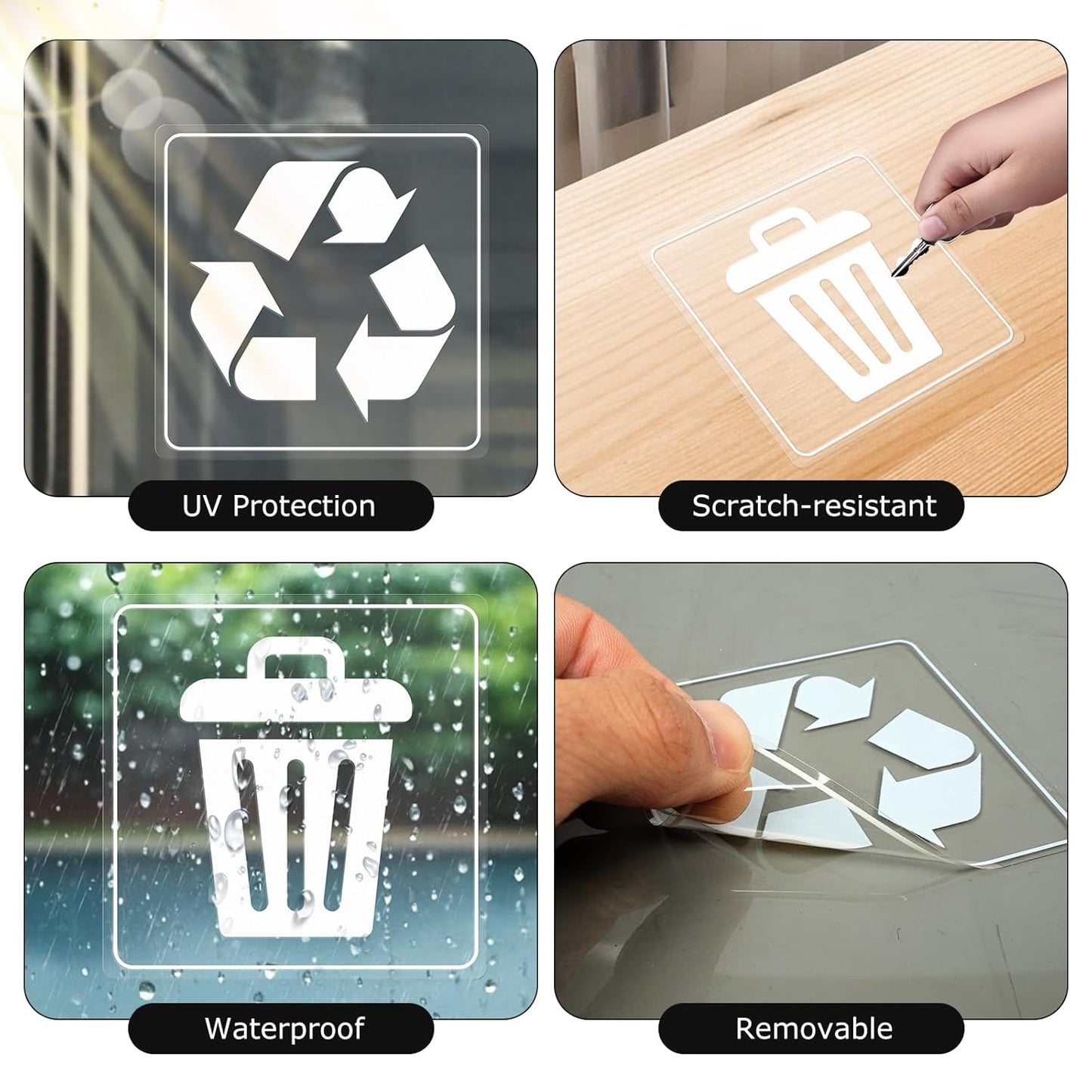 10 Pack Recycle and Trash Clear Stickers 3×3 Inches Vinyl Transparent Weatherproof Self Adhesive Waste Sign for Bins Home Business