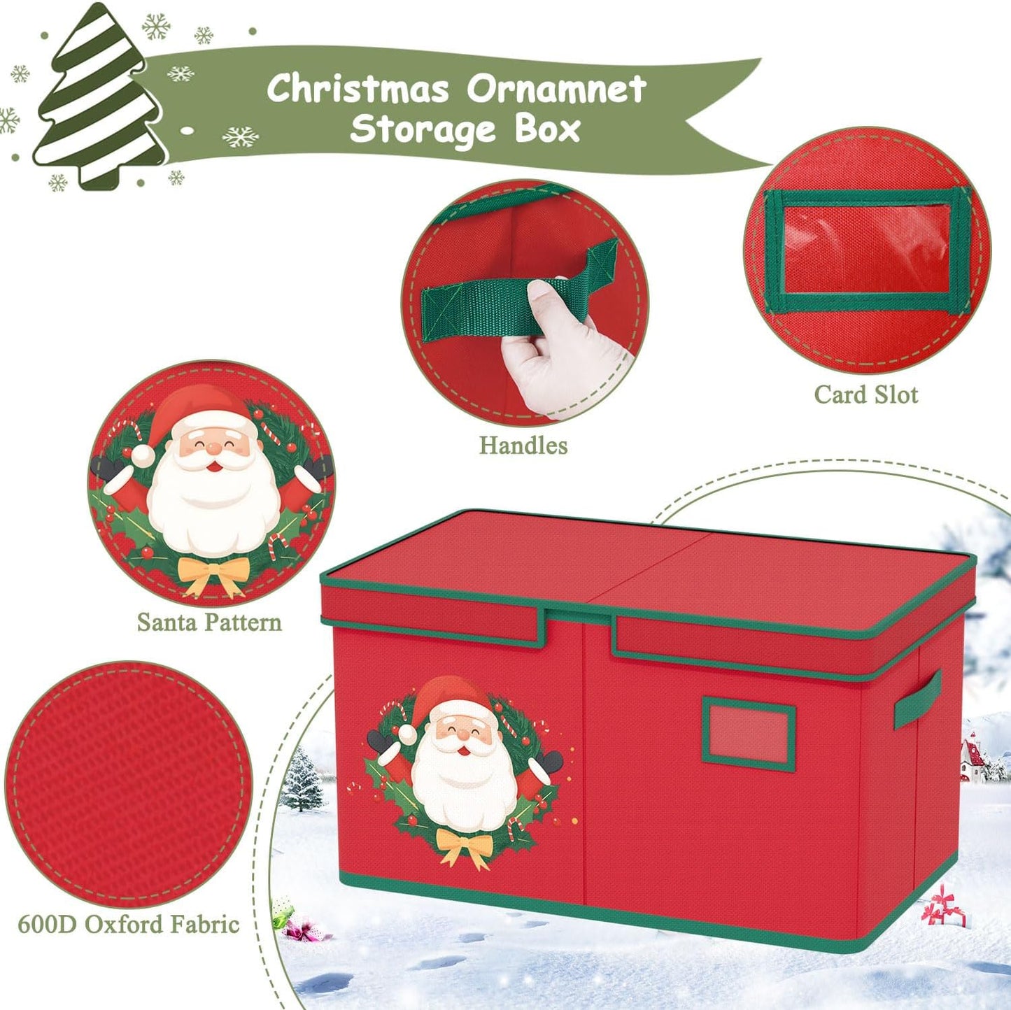 Christmas Ornament Storage Box Red Christmas Decoration Storage Containers 600D Oxford fabric Ornament Organizer Storage Box Fit 96 3 inch Holiday Ornaments Christmas Decor Storage Container