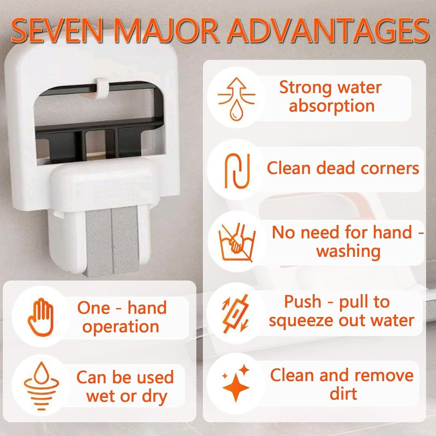 Mini Foldable Desktop Mop, Portable Cleaning Sponge Mop Self-Squeeze Sponge Cleaning Tool for Wet Dry Use on Kitchen Countertops Glass Bathroom Car (Orange & Gray)