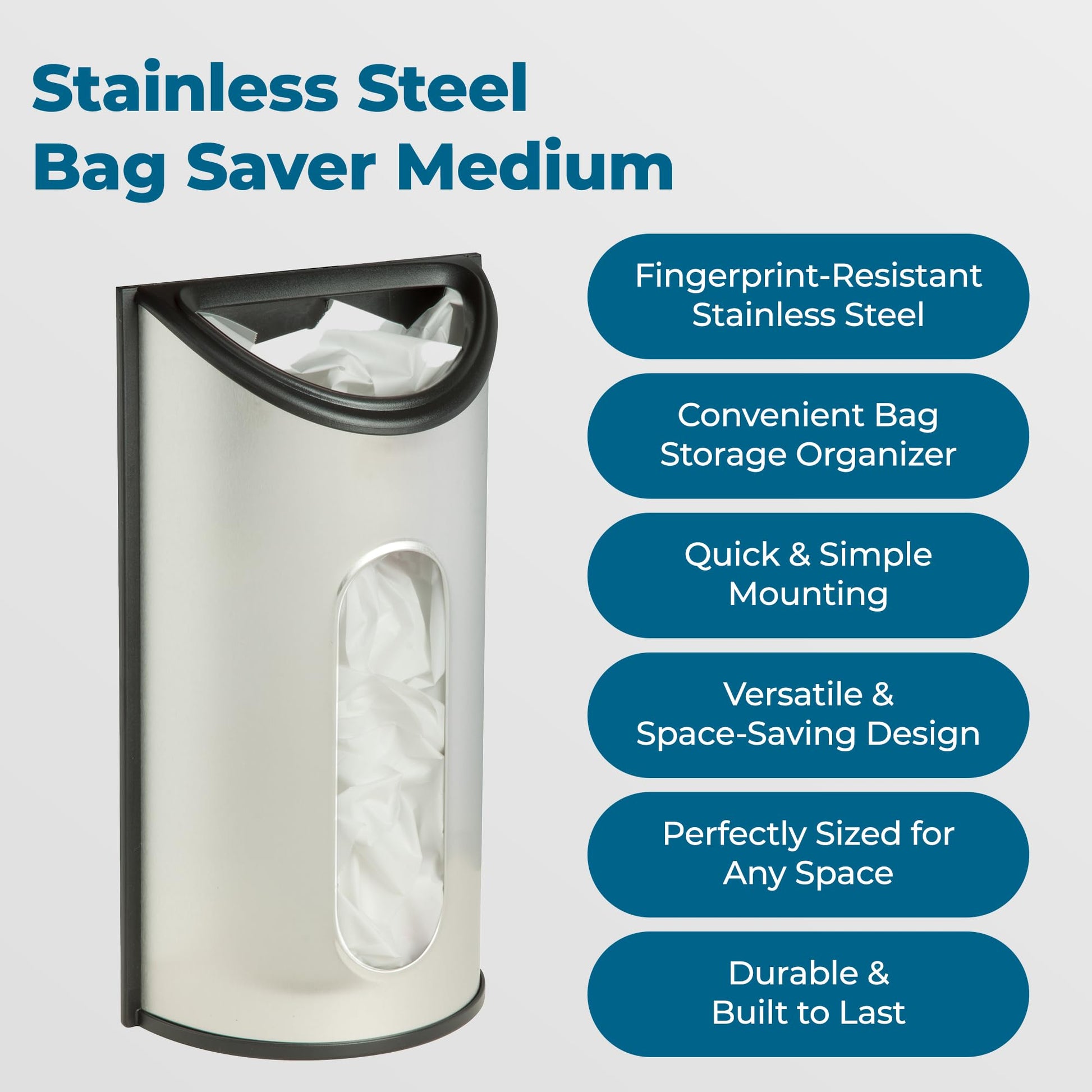Honey-Can-Do Stainless Steel Plastic Bag Saver & Trash Bag Dispenser, Wall-Mounted Plastic Bag