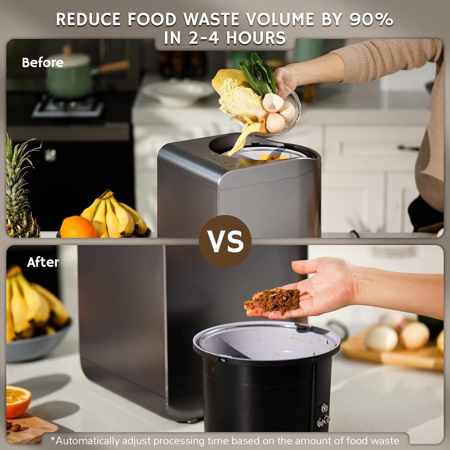Airthereal Revive Electric Kitchen Composter, SHARKSDEN Tri-Blade, Turn Food Waste and Scraps into Dry Compost Fertilizer for Plants, R500 Gray
