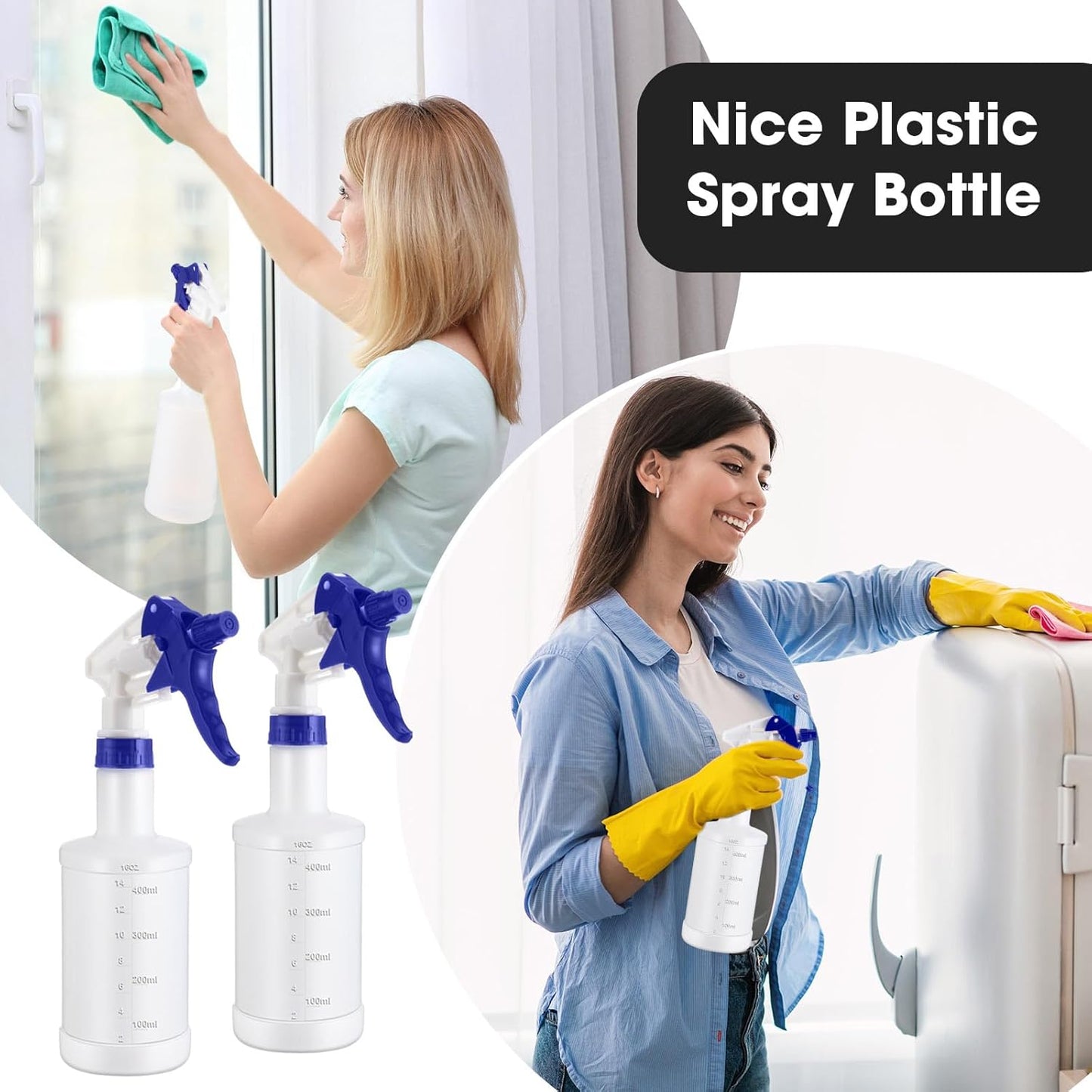 Eccliy 12 Pcs 16 Oz Plastic Spray Bottle, Adjustable Empty Reusable Sprayer for Cleaning, Planting, Water, Bathroom and Kitchen, BBQ, Commercial and Residential(Blue & White,Measurement)