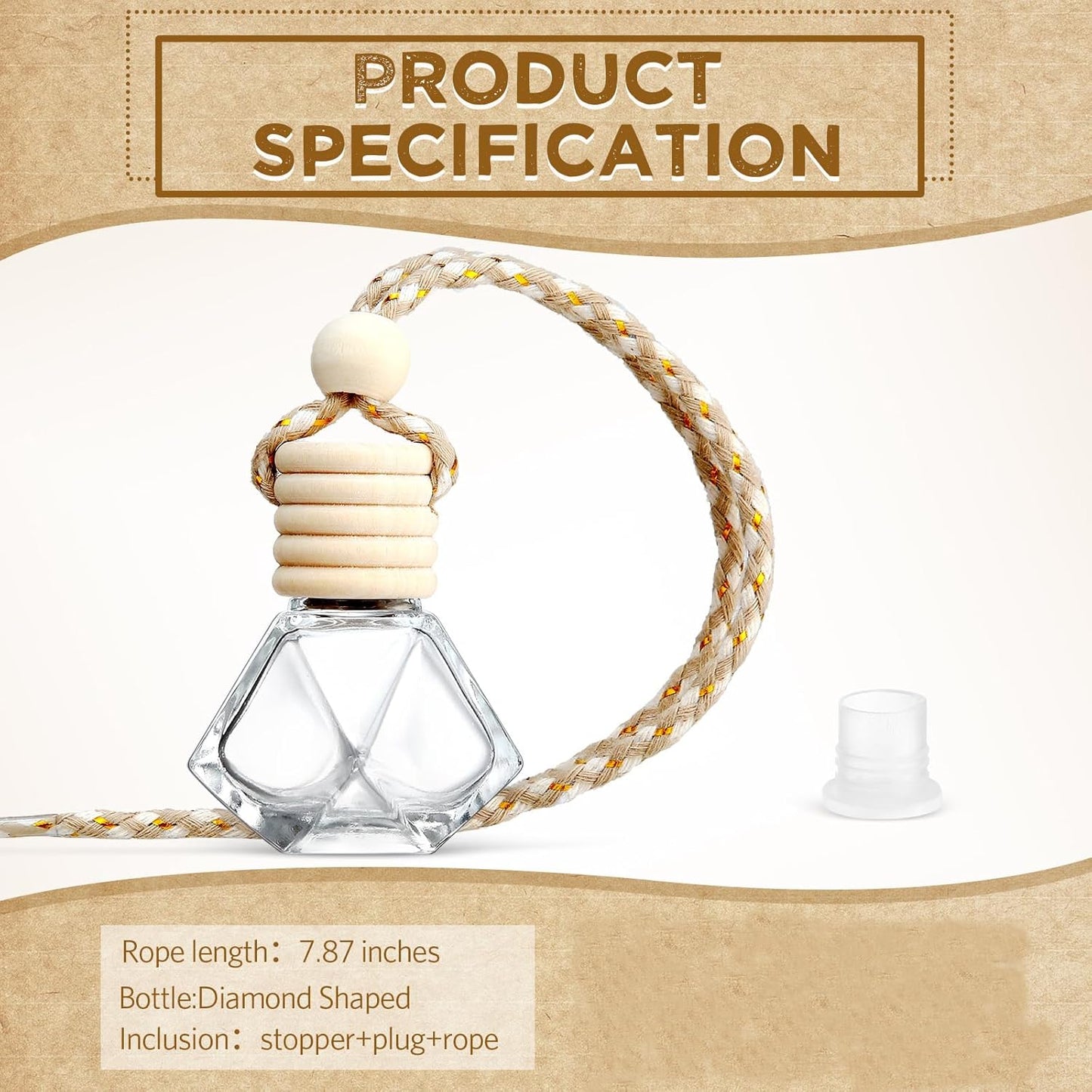 BBTO 50 Pcs Hanging Car Air Freshener Car Diffuser Bottles Empty Glass Perfume Bottle Freshener Diffuser Bottle Pendant for Essential Oil Fragrance Aromatherapy Bottle Ornament(Rhombus)