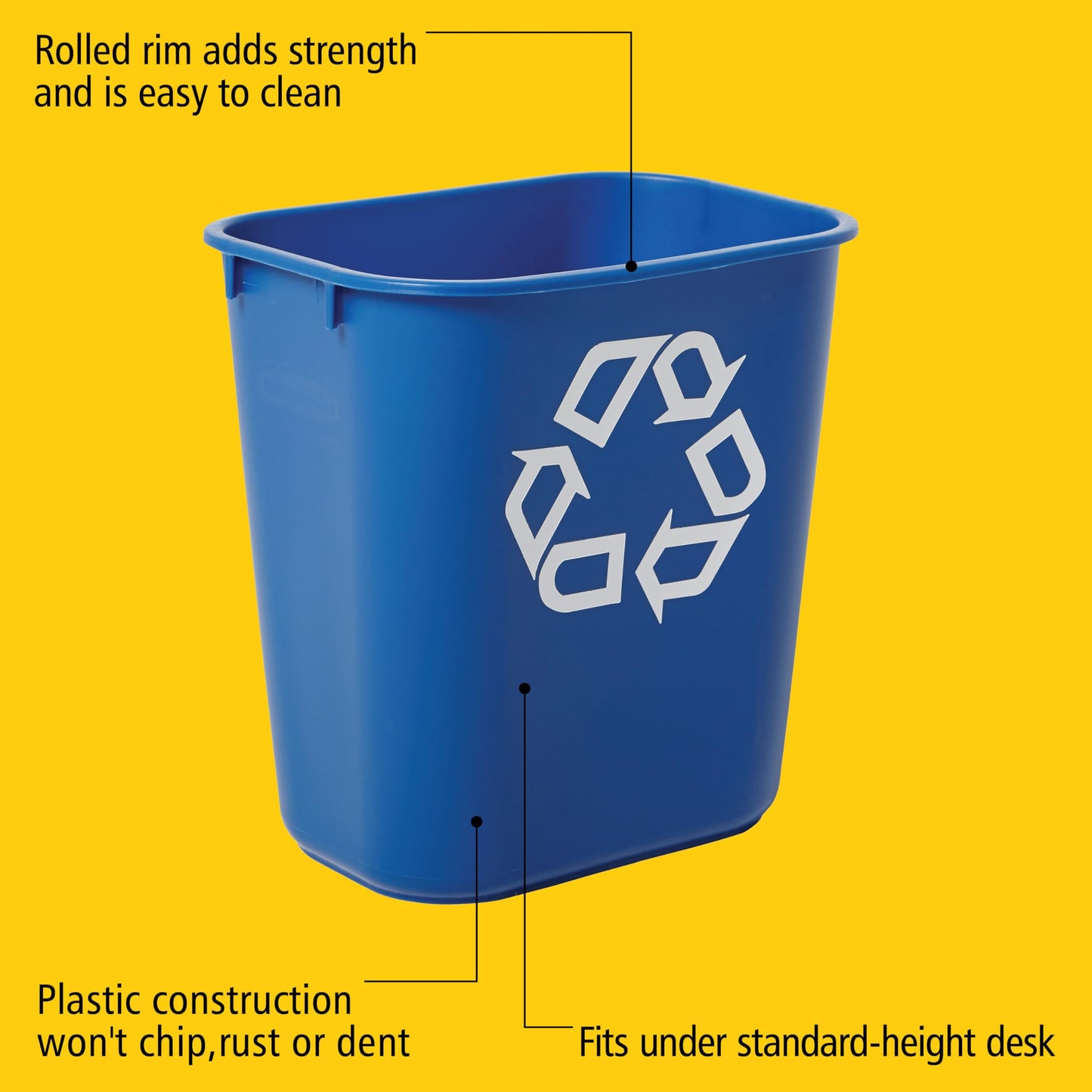 Rubbermaid Commercial Deskside Recycling Container, 3.25-Gallon/13-Quart, Blue Recycling Symbol