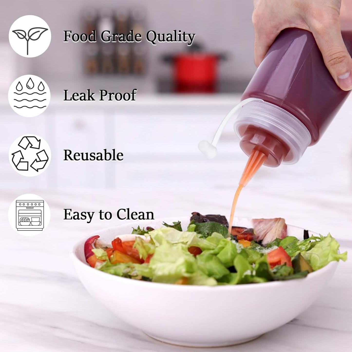 Condiment Squeeze Bottles Ketchup Dispenser, 4 Pack 16oz Squeeze Bottles for Liquids, Plastic Sauce Bottle with Cap Lid, Squirt Bottles for Sauces Liquids BBQ Dressing Pancake Art