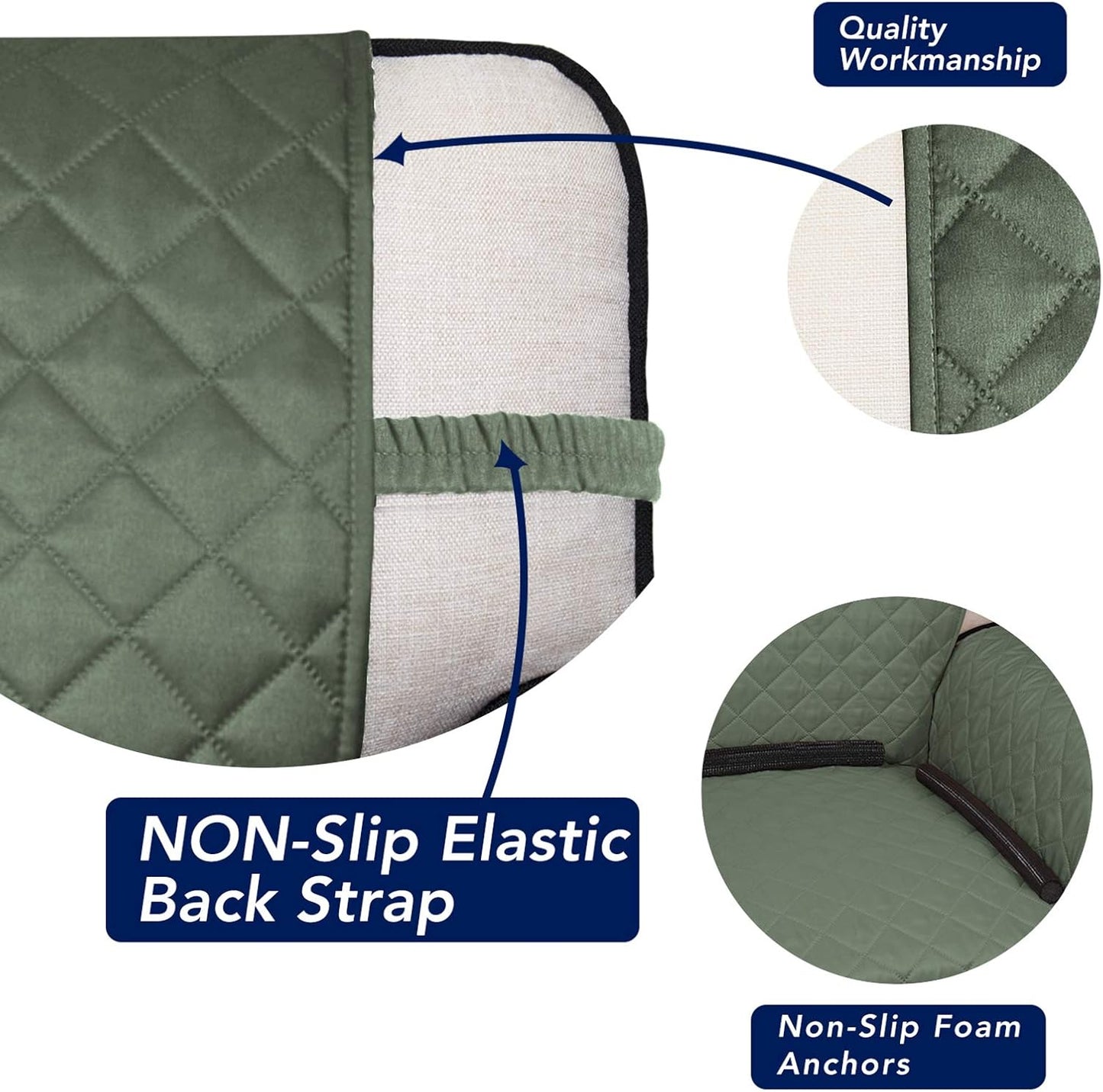 PureFit Reversible Quilted Sofa Cover, Water Resistant Slipcover Furniture Protector, Washable Couch Cover with Non Slip and Elastic Straps for Kids, Dogs, Pets (XX Large, Greyish Green/Beige)