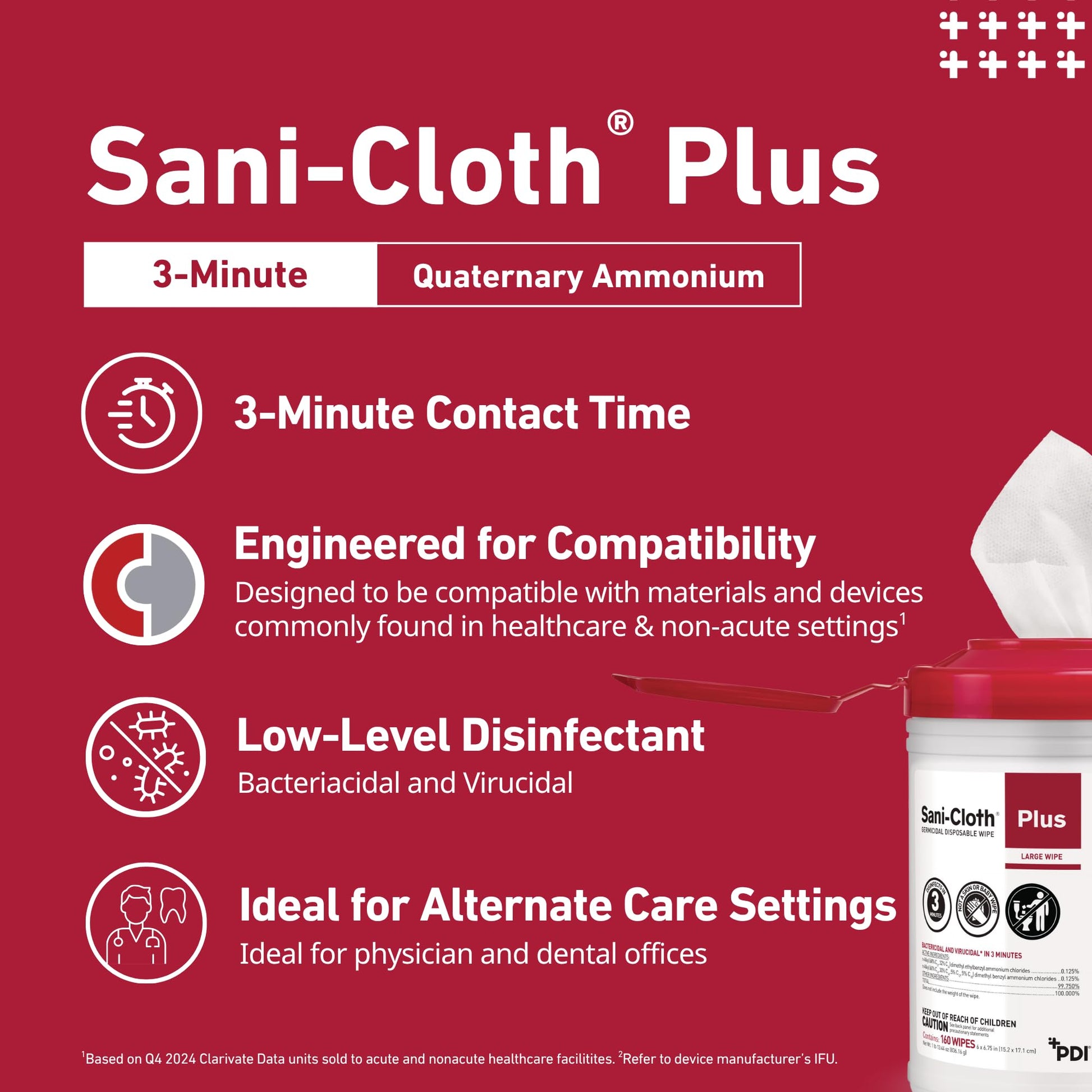 Sani-Cloth Plus Hard Surface Disinfectant Wipe, 160 Count, Q89072 - Case of 12 = 1920 Wipes