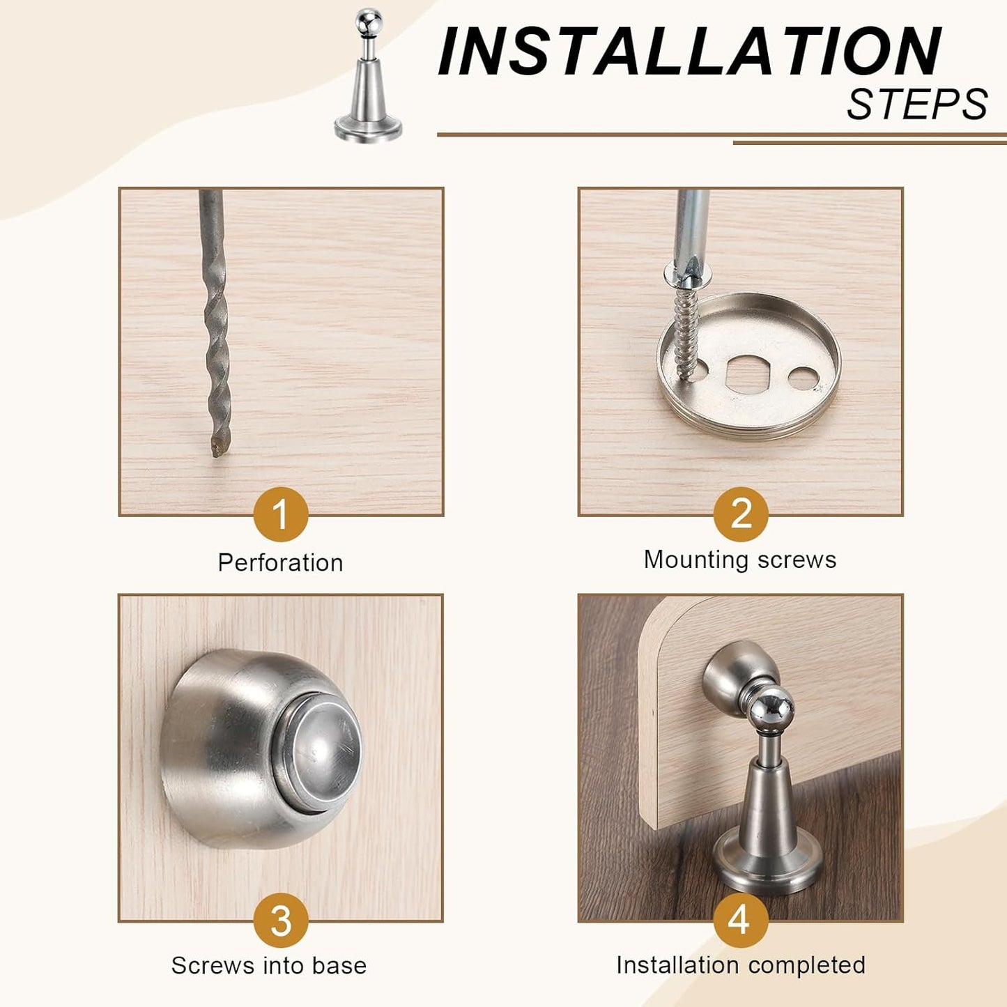 uxcell 2Pcs Magnetic Door Stopper, 304 Stainless Steel Magnetic Door Stop Catch, Soft-Catch Brushed Nickel Hold Door Open Wall Mount for Bottom of Door, Silver