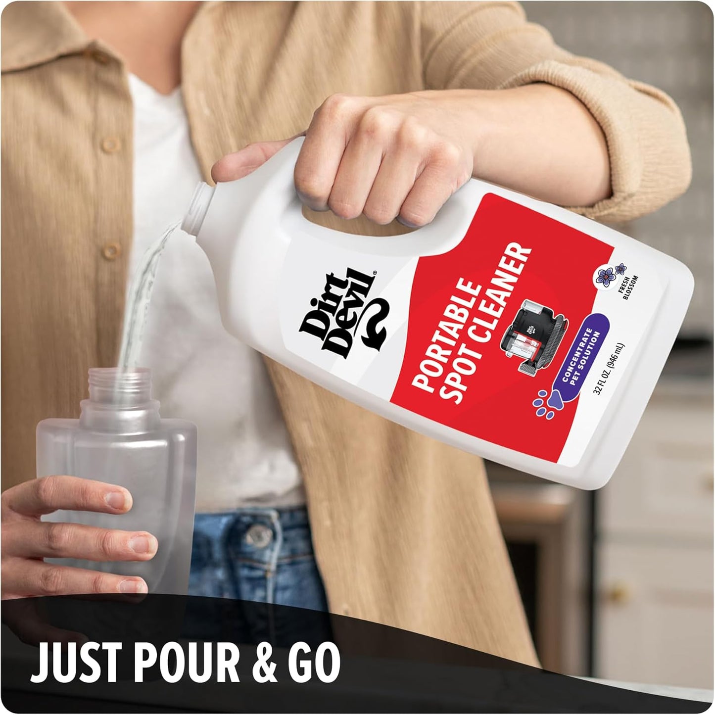 Dirt Devil Pet Portable Spot Cleaner Solution, 32 oz., Fresh Blossom Scent, Upholstery and Carpet Shampoo Solution, Eliminates Pet Messes and Odors, Pair with Dirt Devil Portable Spot Cleaners