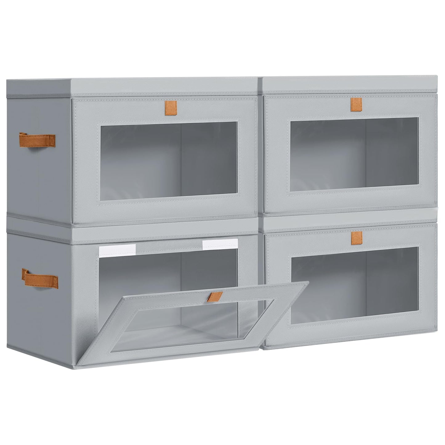 DIMJ Storage Bins with Lids - 4 Pack Large Fabric Closet Organizer with Window & Handles