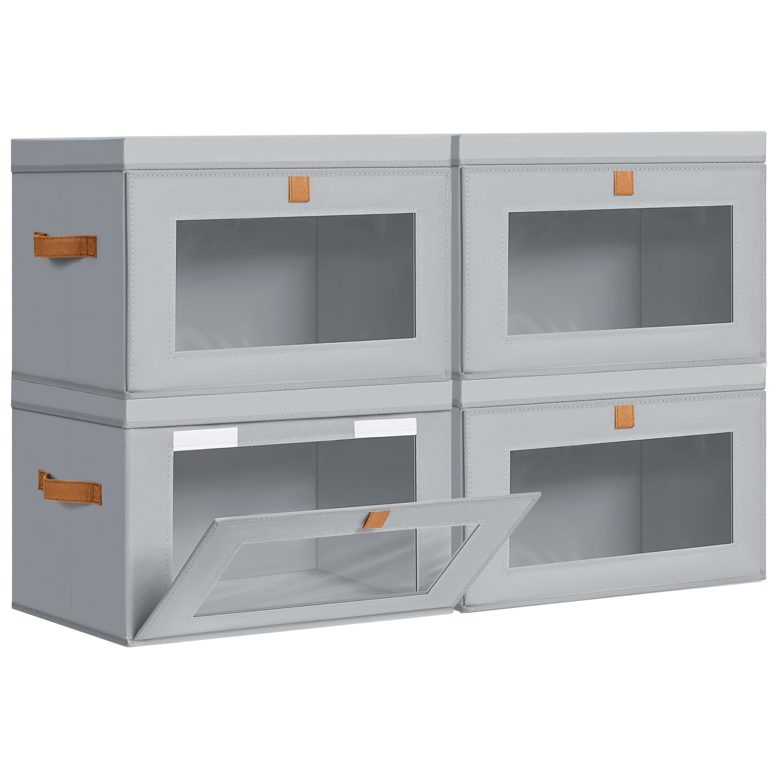 DIMJ Storage Bins with Lids - 4 Pack Large Fabric Closet Organizer with Window & Handles