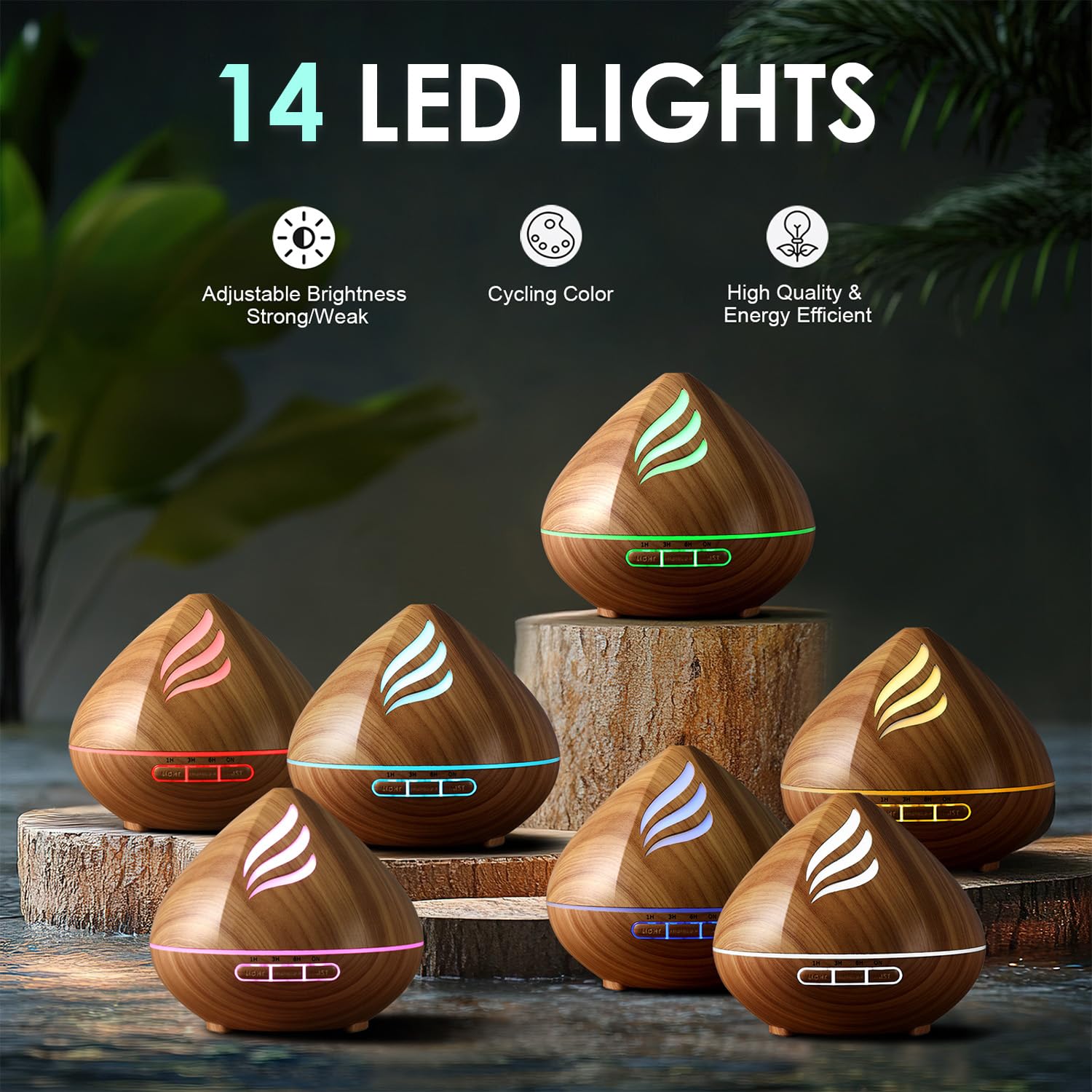 500ML Essential Oil Scent Diffuser: Remote Control &14 Colors LED for Home