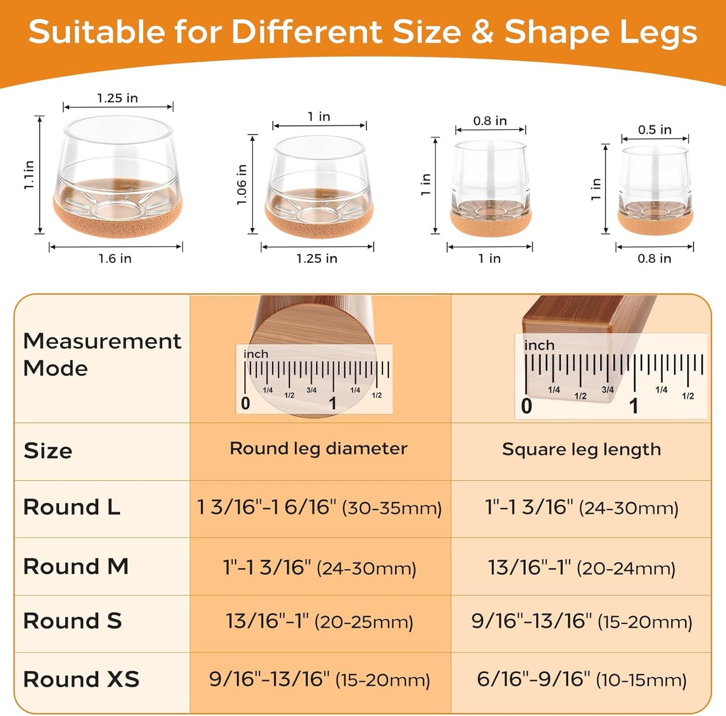 Meldel 24 PCS Silicone Chair Leg Floor Protectors Extra Small(0.6"-0.8") Rubber Felt Furniture Pads